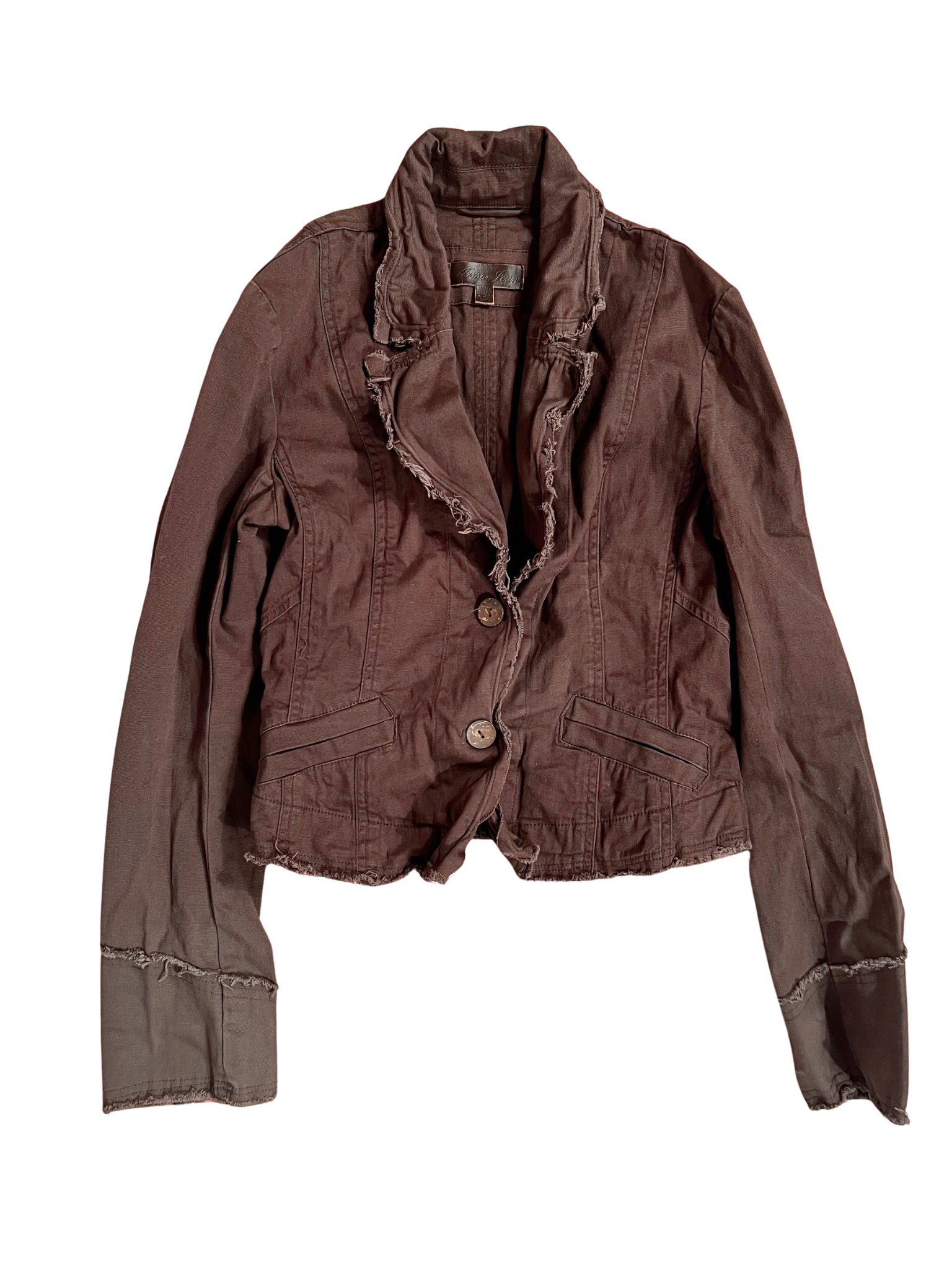 BROWN CROPPED JACKET WITH FRAYED EDGES