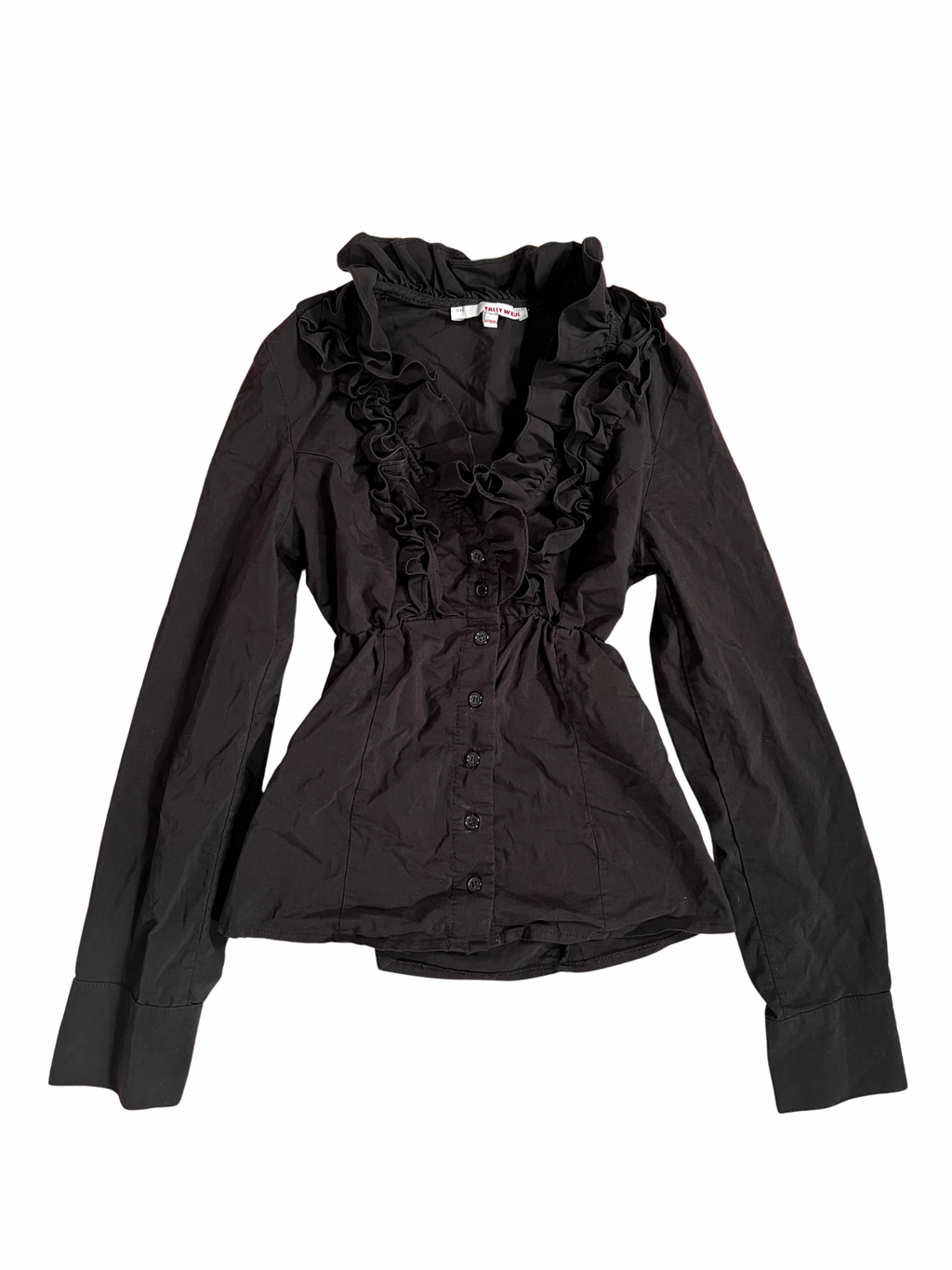 BLACK FITTED RUFFLED BLOUSE
