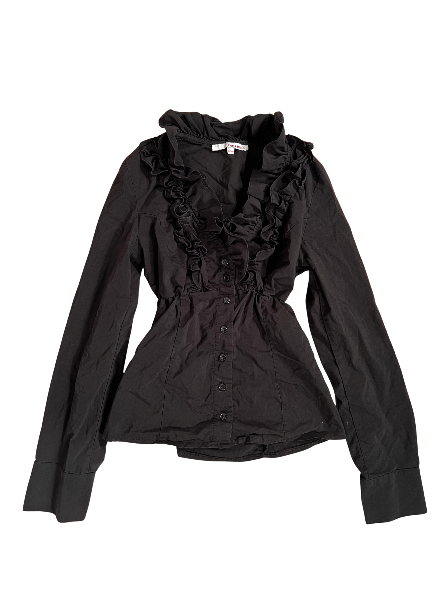 BLACK FITTED RUFFLED BLOUSE