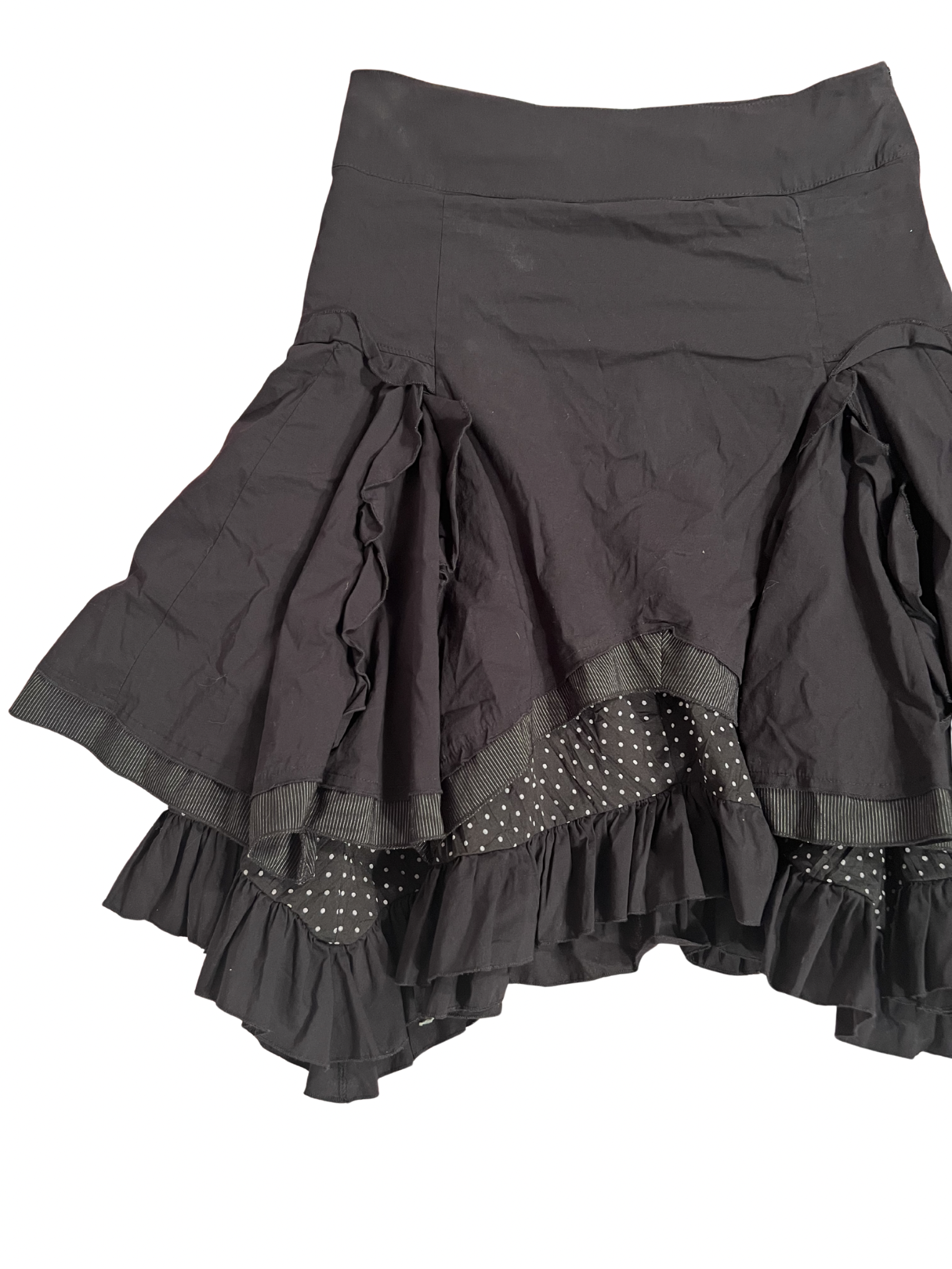BLACK POLKA-DOT RUFFLED MIDI SKIRT