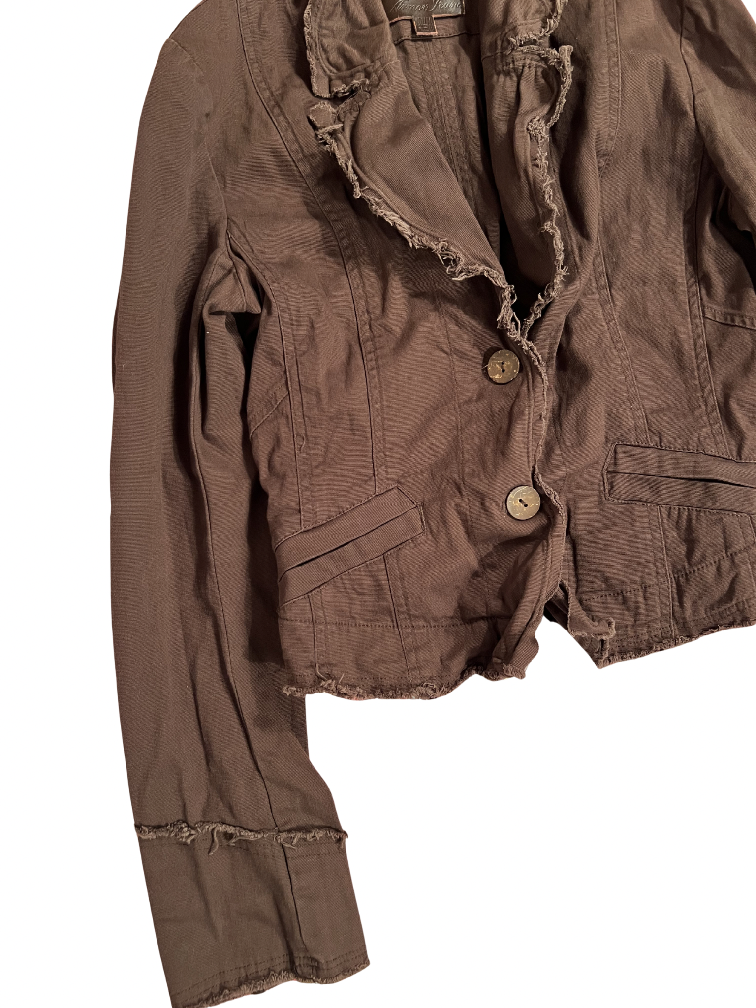BROWN CROPPED JACKET WITH FRAYED EDGES