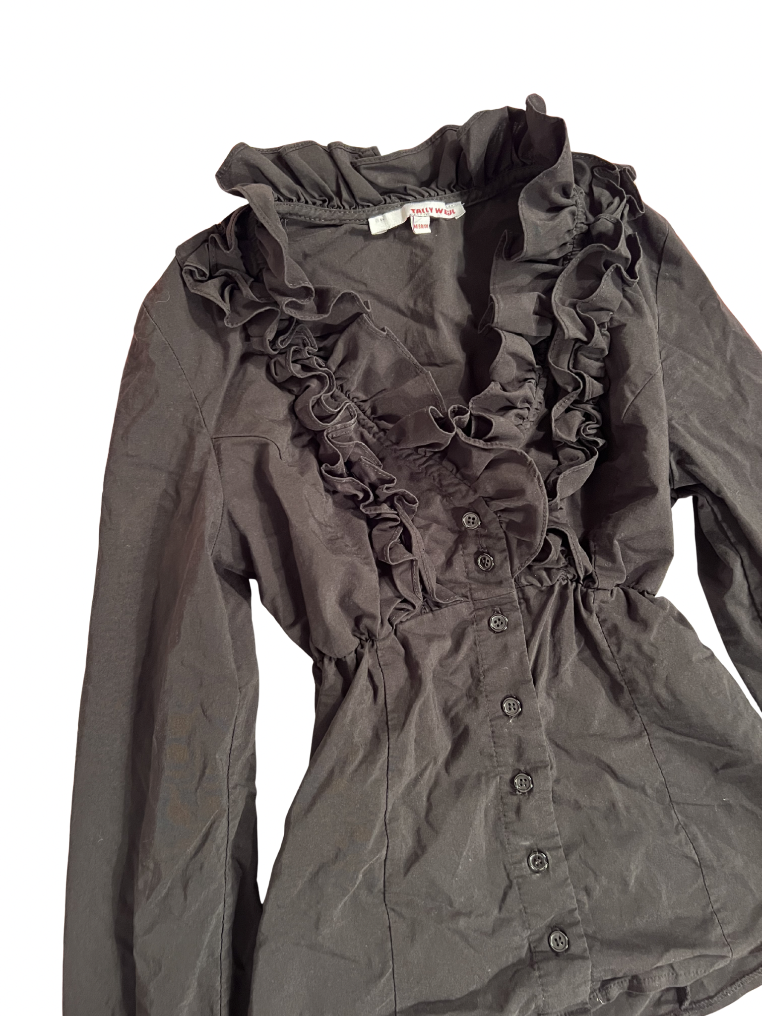 BLACK FITTED RUFFLED BLOUSE
