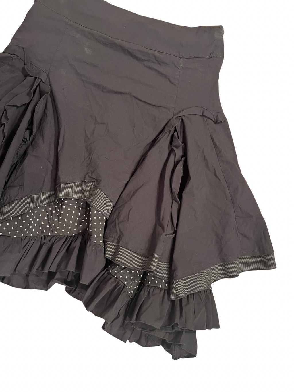 BLACK POLKA-DOT RUFFLED MIDI SKIRT