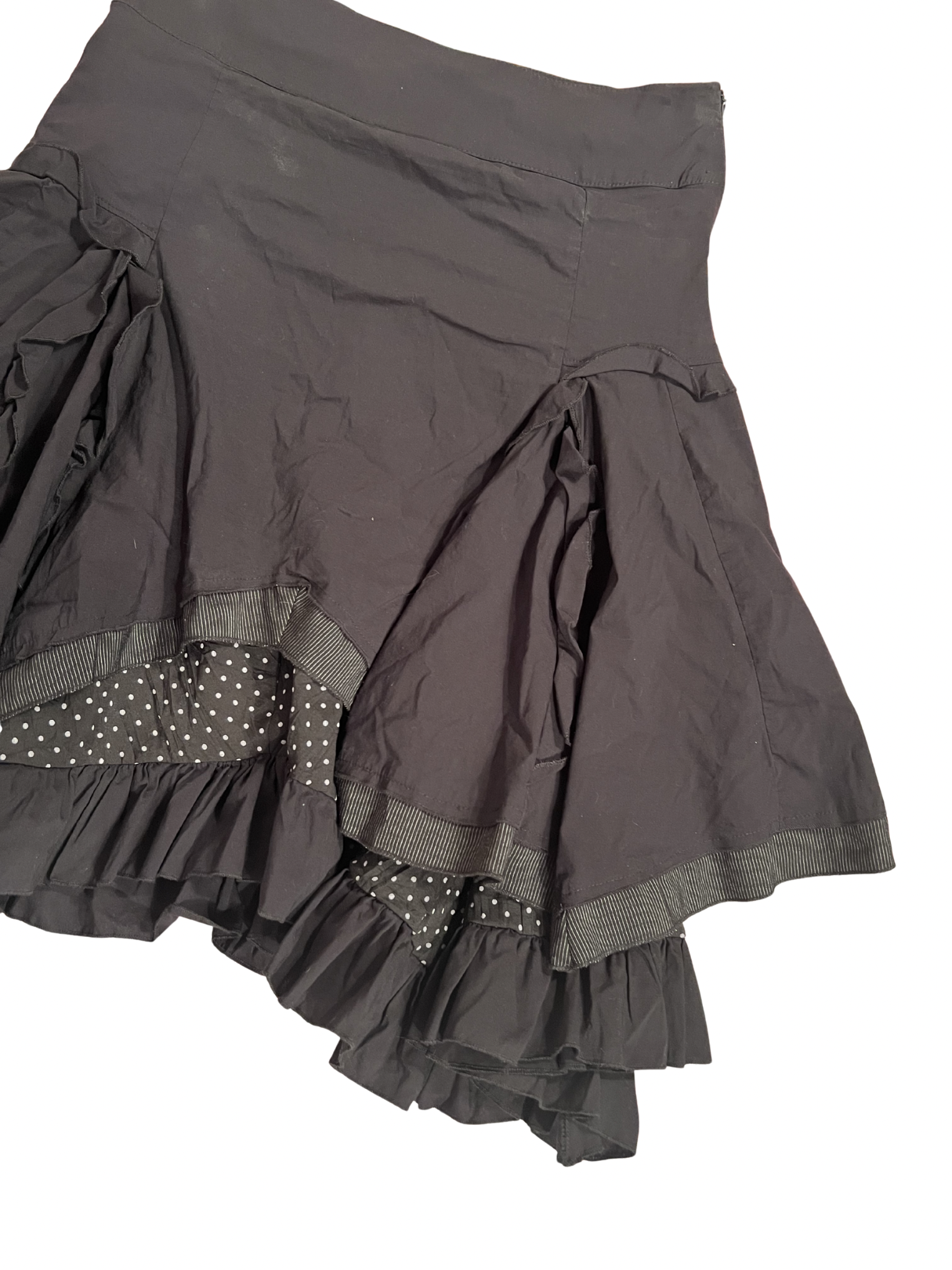 BLACK POLKA-DOT RUFFLED MIDI SKIRT