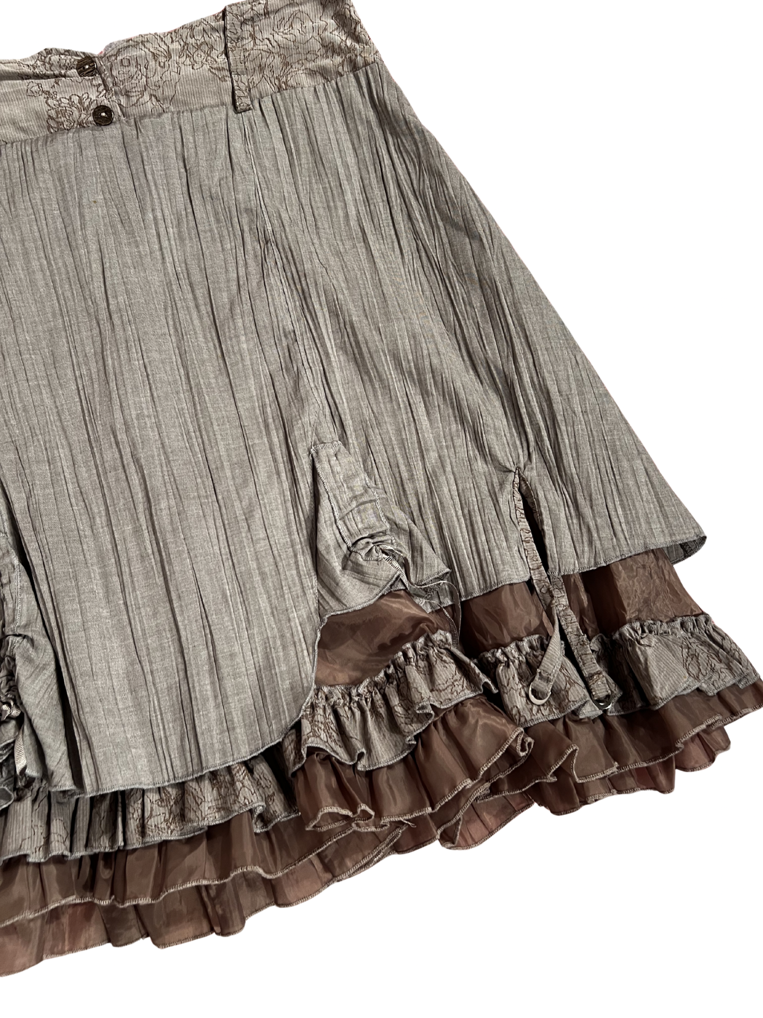 TAUPE LAYERED RUFFLE MIDI SKIRT