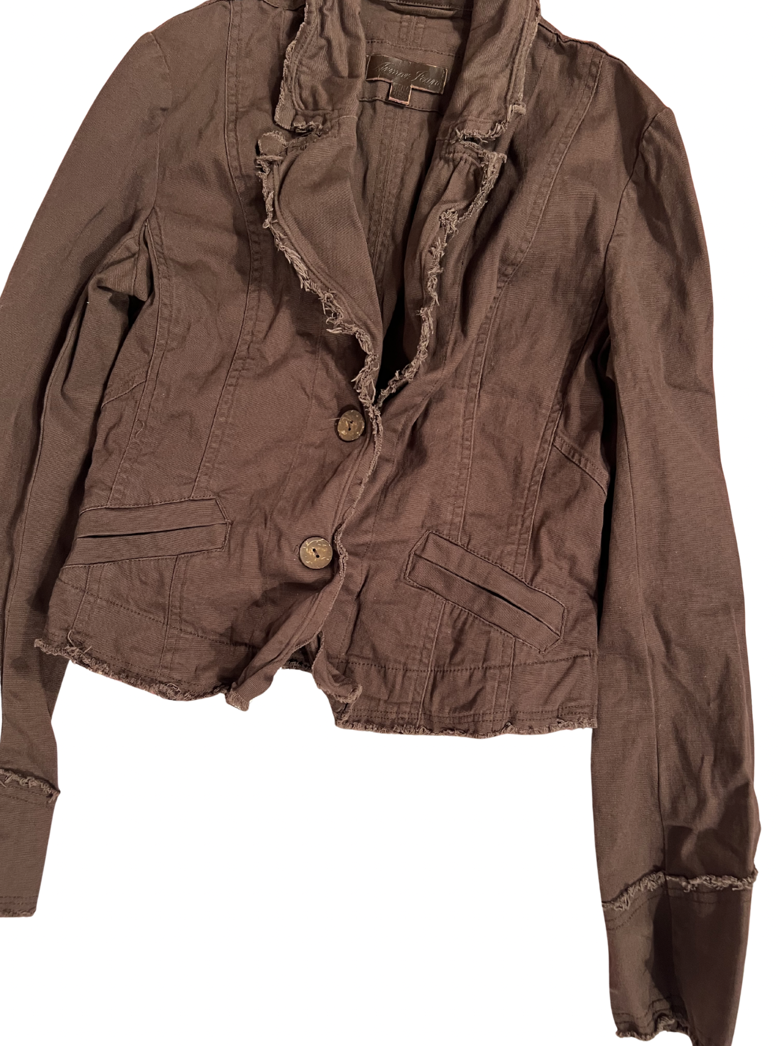 BROWN CROPPED JACKET WITH FRAYED EDGES