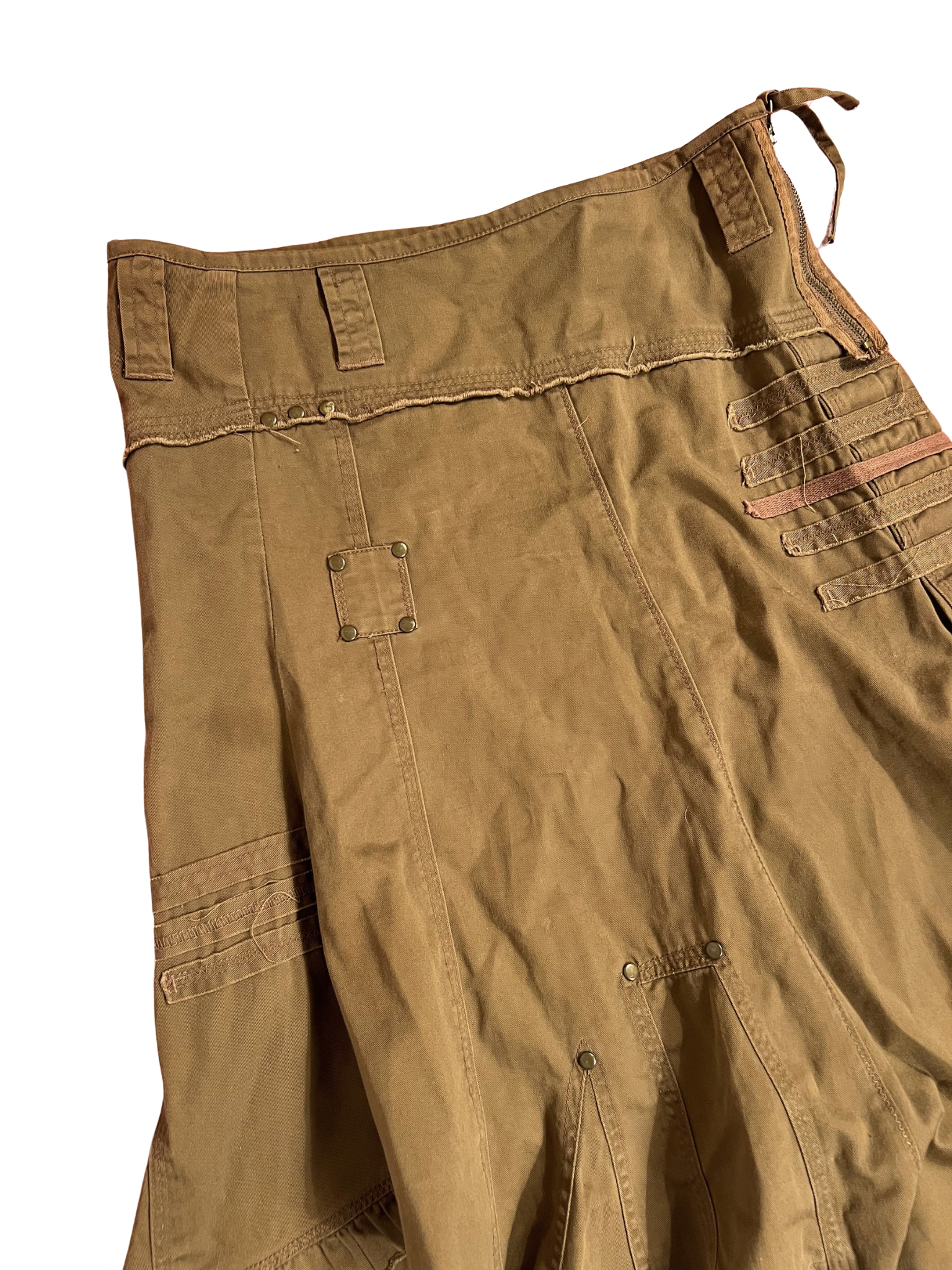 BROWN ASYMMETRICAL CARGO MIDI SKIRT