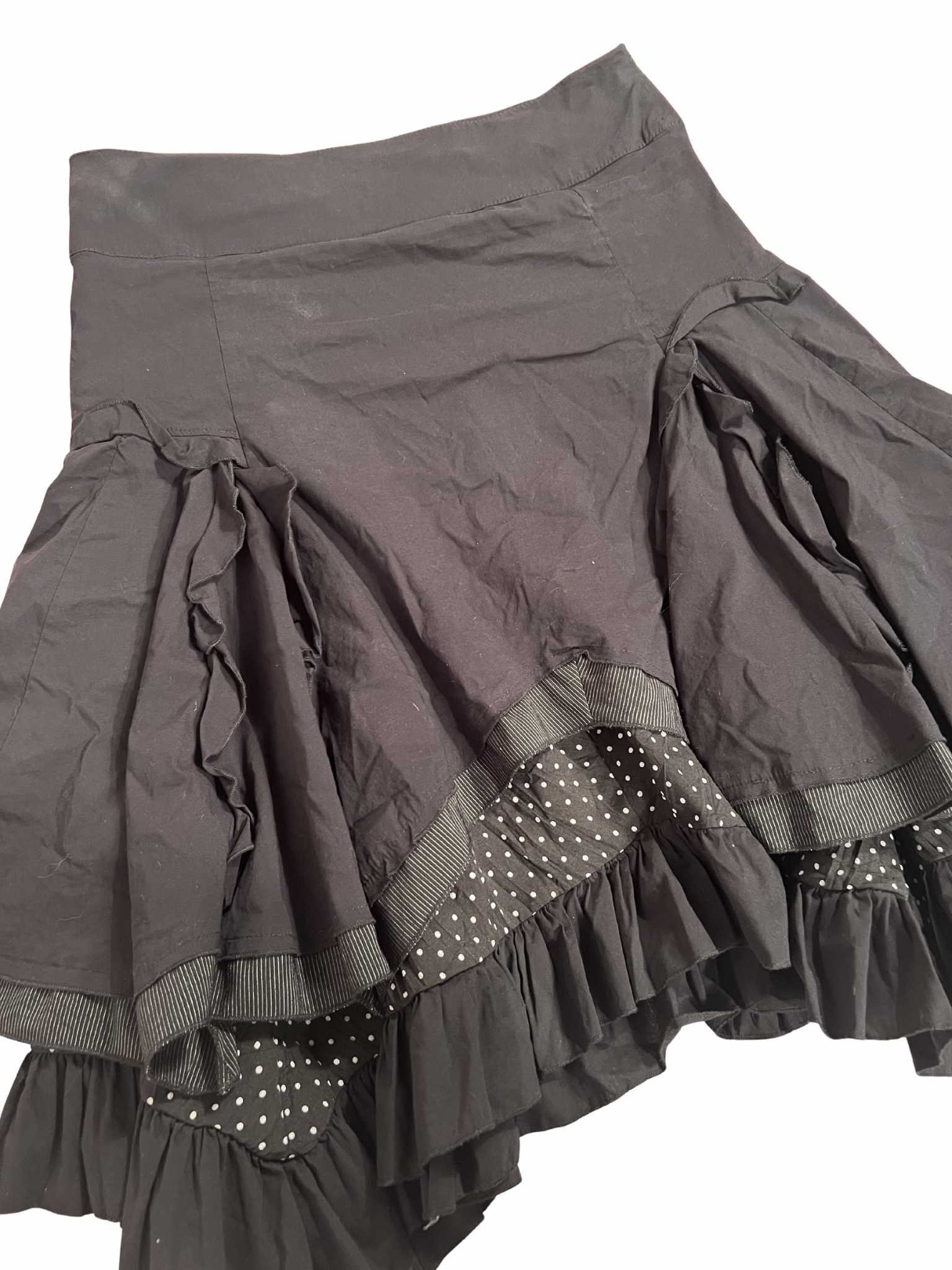 BLACK POLKA-DOT RUFFLED MIDI SKIRT