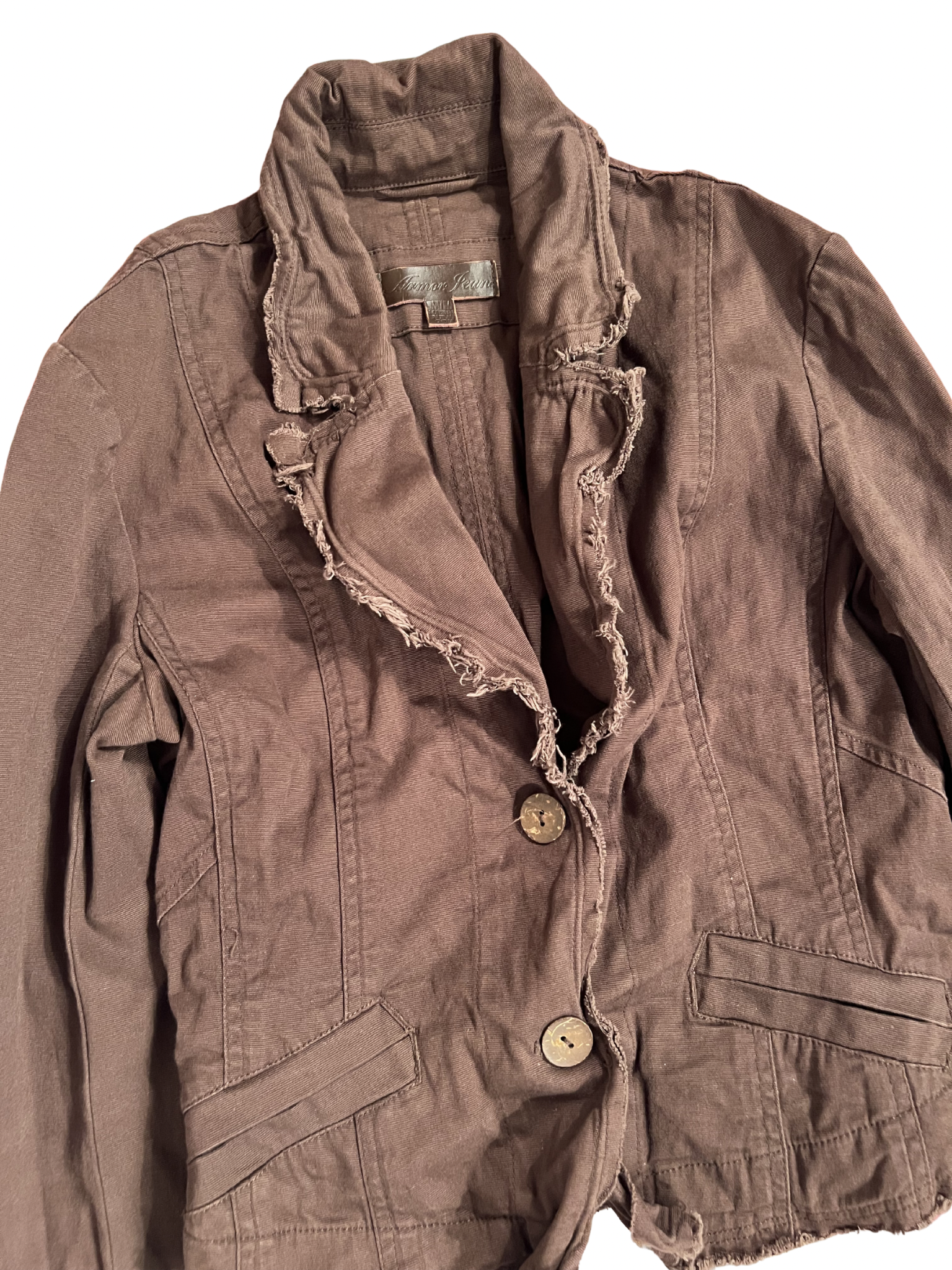 BROWN CROPPED JACKET WITH FRAYED EDGES