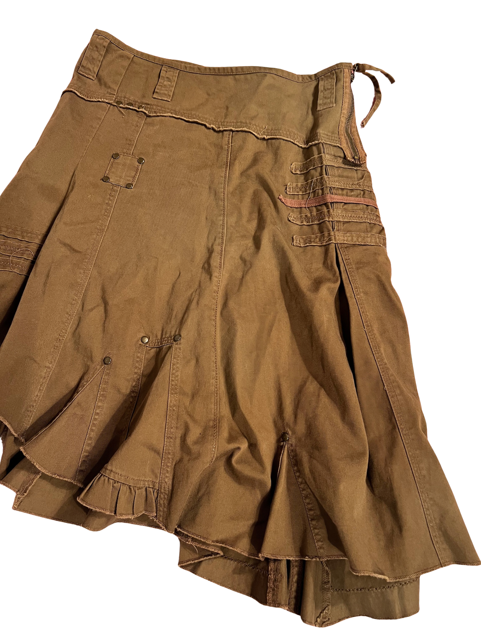 BROWN ASYMMETRICAL CARGO MIDI SKIRT