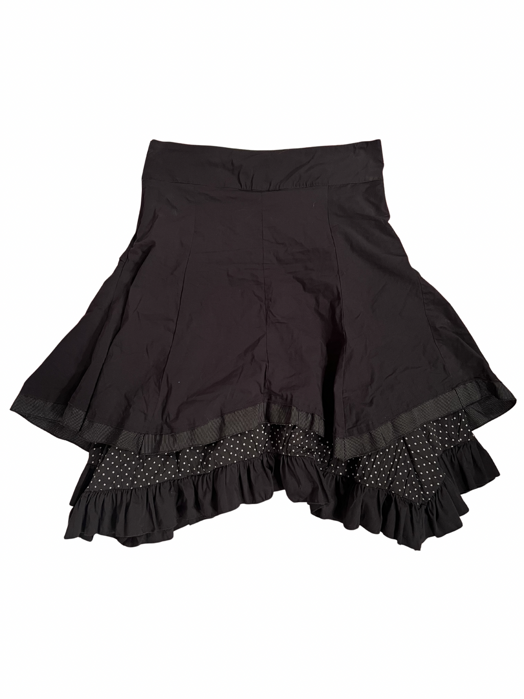 BLACK POLKA-DOT RUFFLED MIDI SKIRT