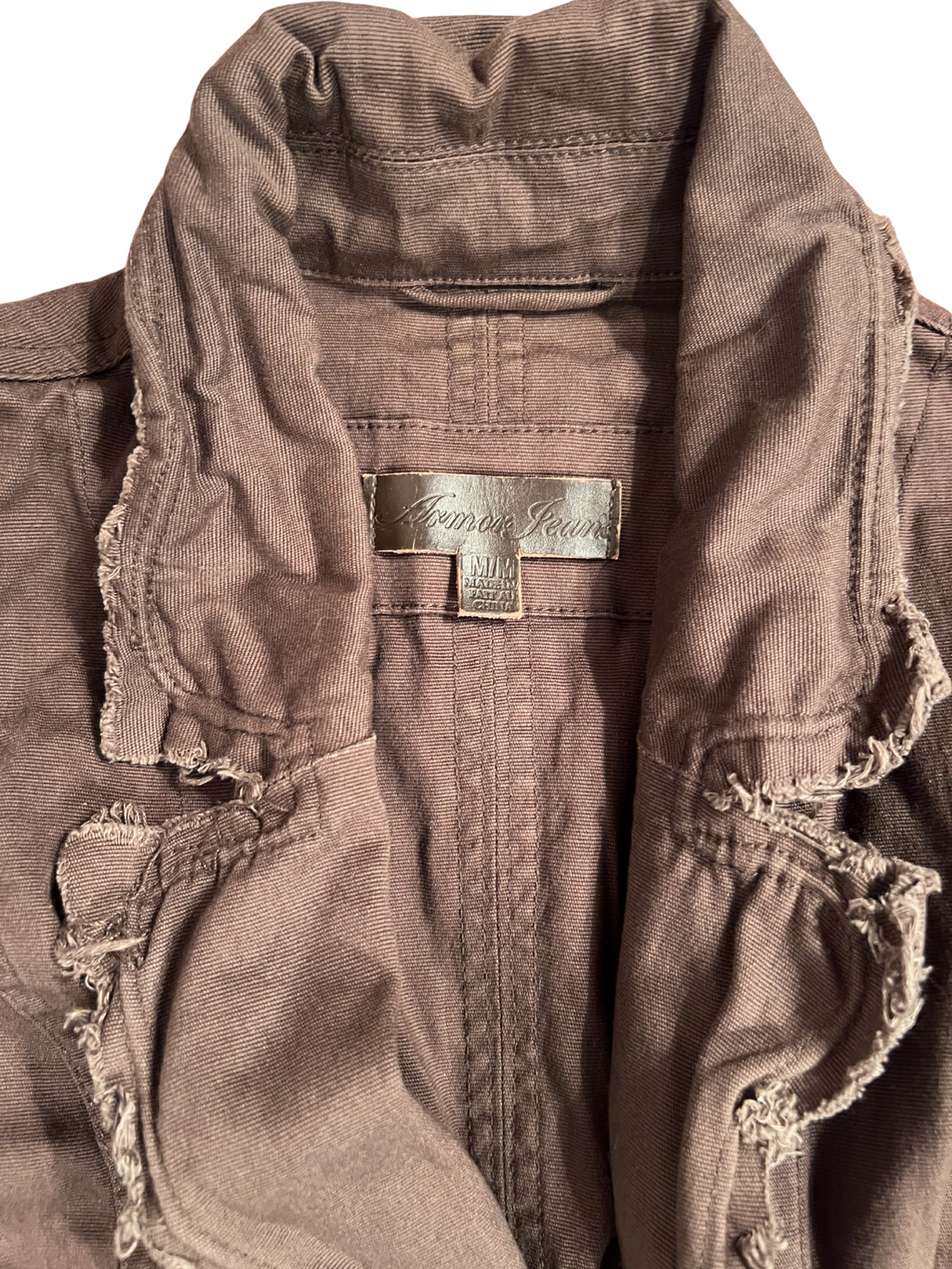 BROWN CROPPED JACKET WITH FRAYED EDGES
