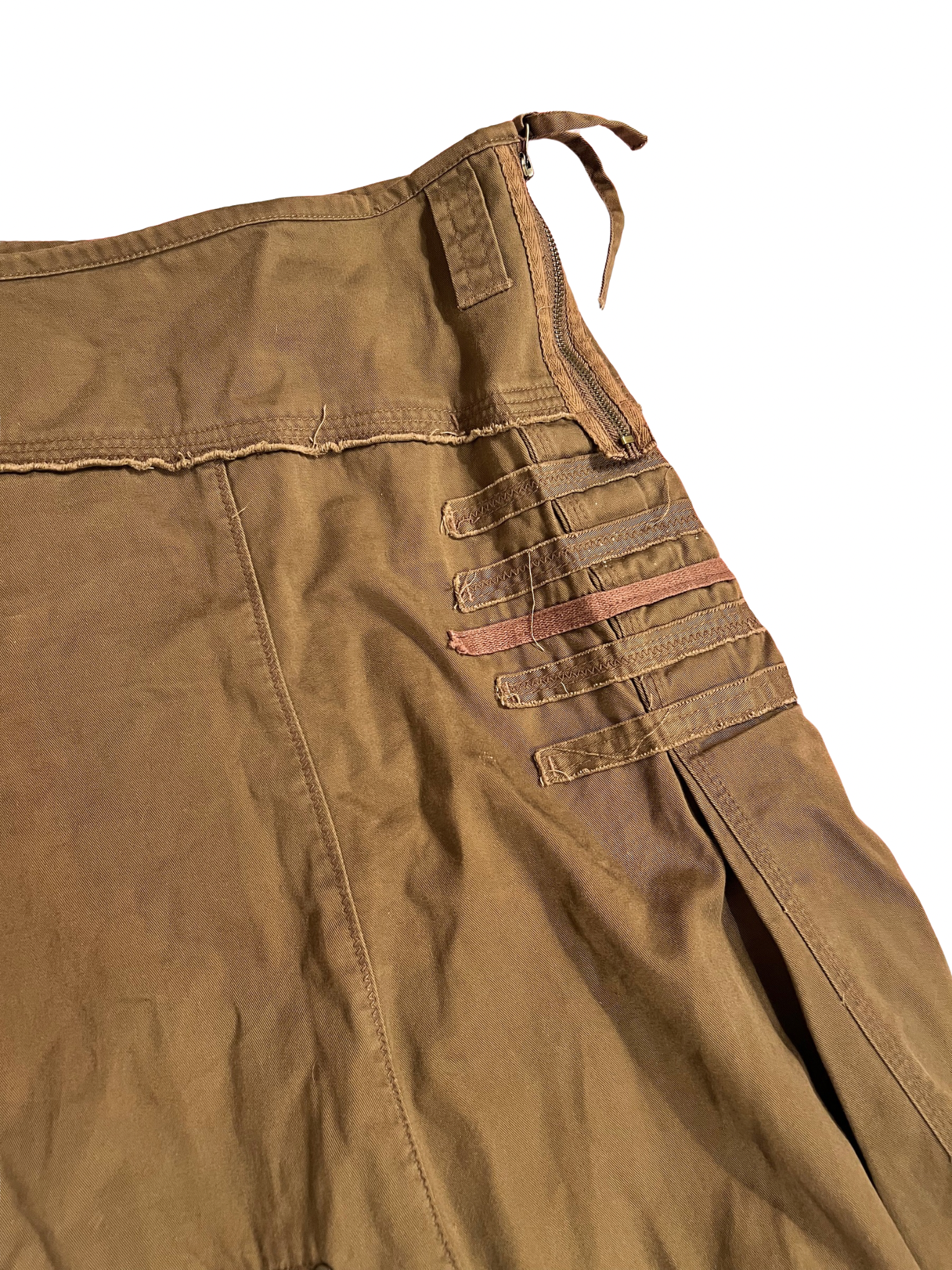 BROWN ASYMMETRICAL CARGO MIDI SKIRT