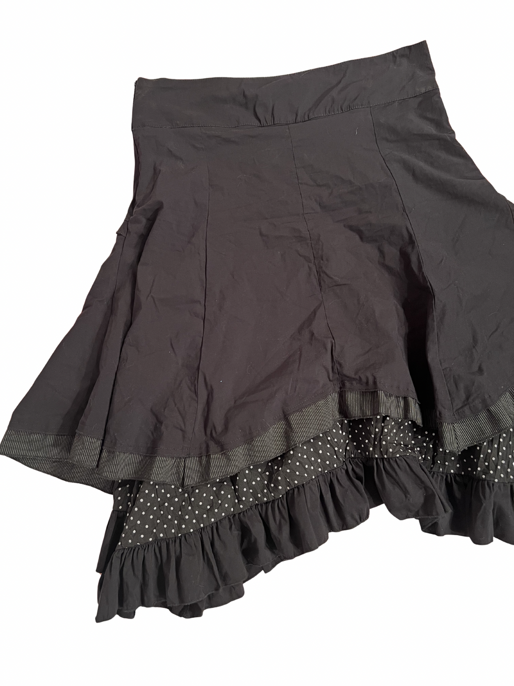 BLACK POLKA-DOT RUFFLED MIDI SKIRT