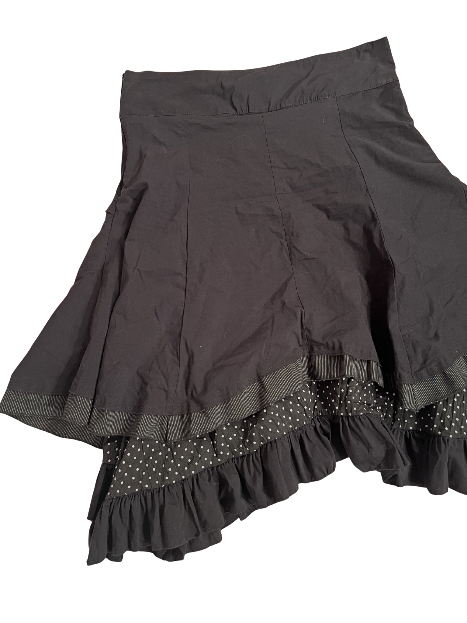 BLACK POLKA-DOT RUFFLED MIDI SKIRT