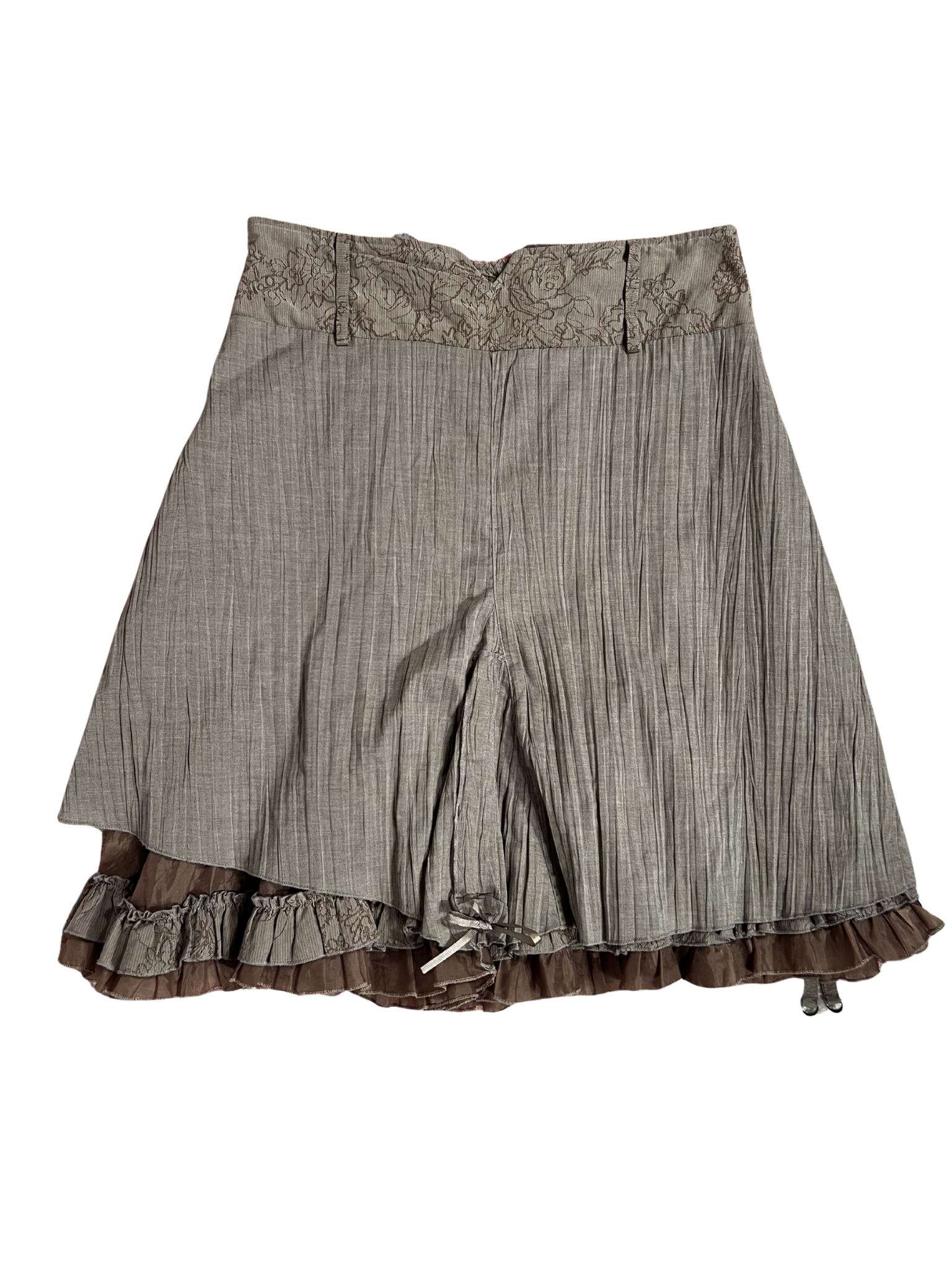 TAUPE LAYERED RUFFLE MIDI SKIRT