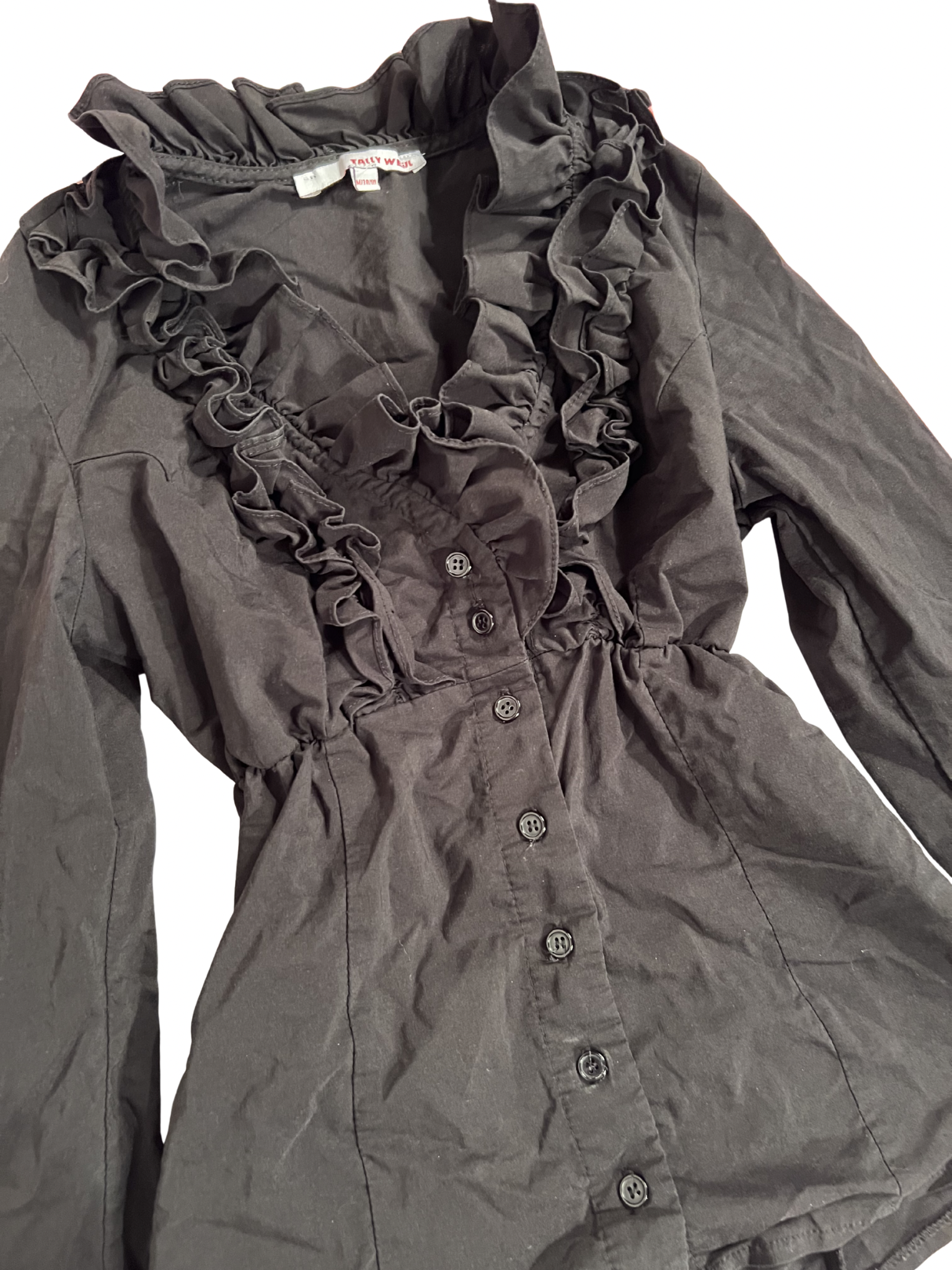 BLACK FITTED RUFFLED BLOUSE