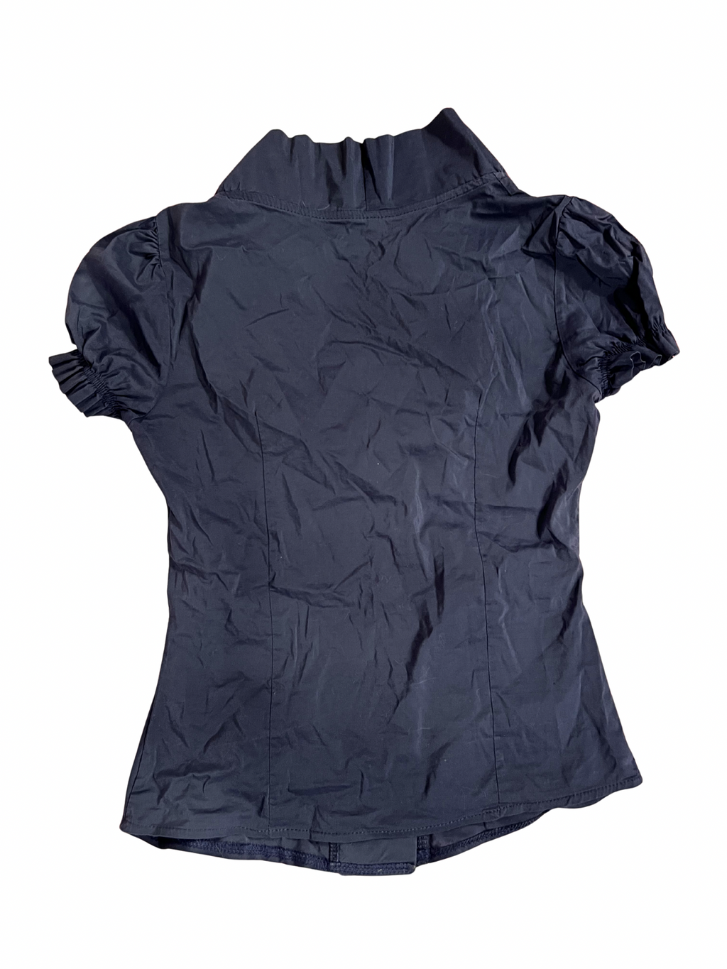 NAVY BLUE PUFF-SLEEVE BUTTON-UP BLOUSE