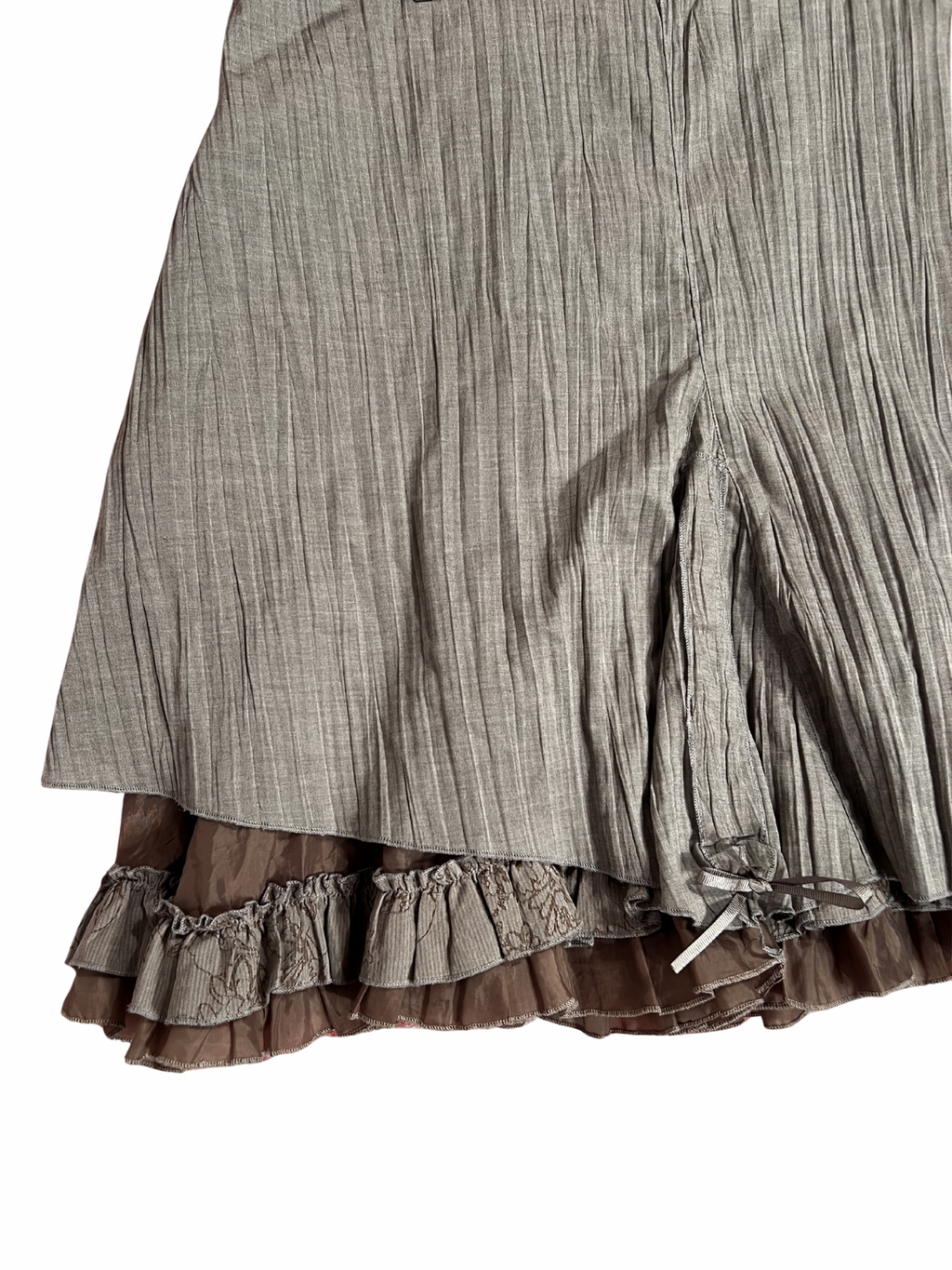TAUPE LAYERED RUFFLE MIDI SKIRT