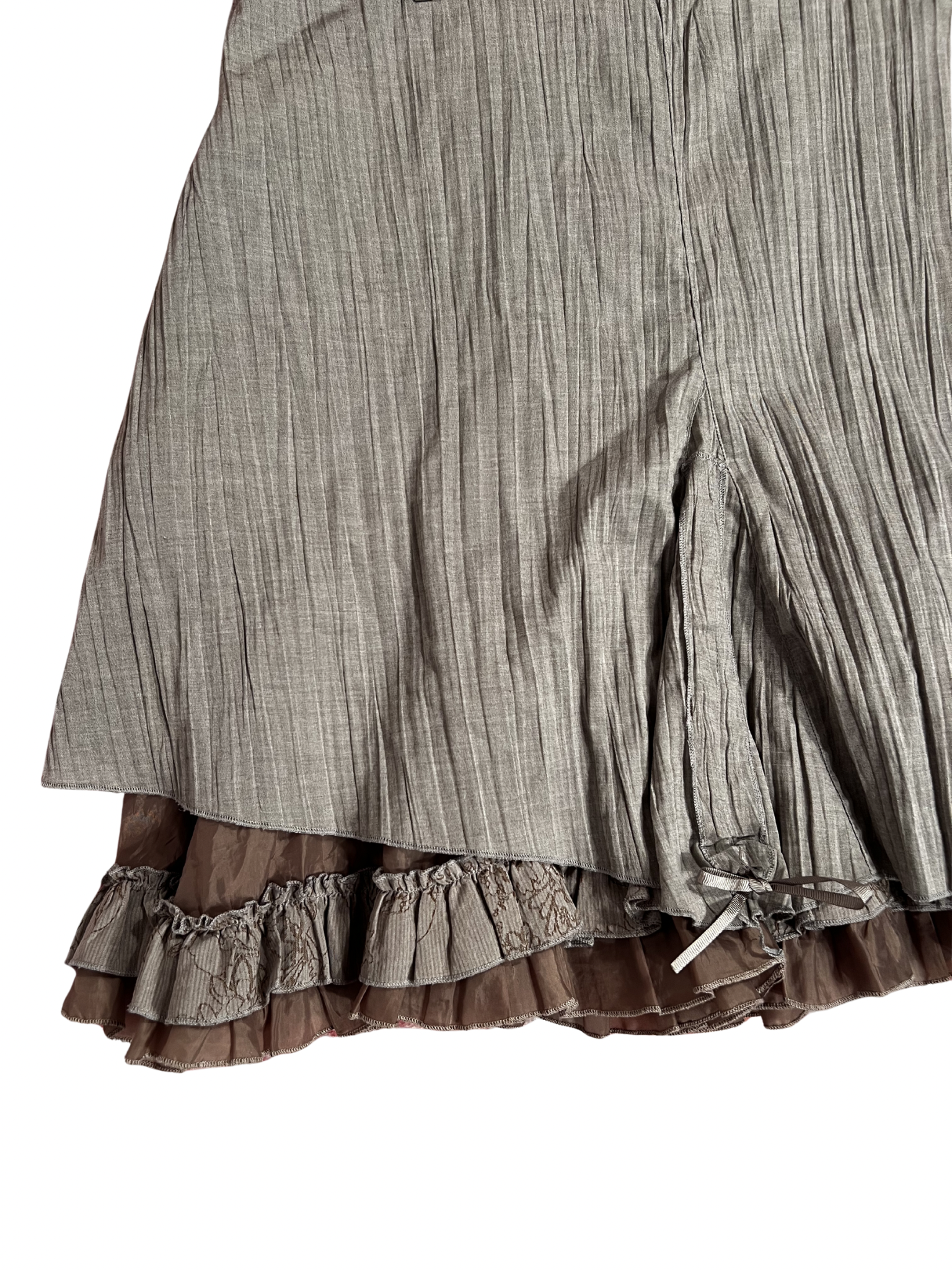 TAUPE LAYERED RUFFLE MIDI SKIRT