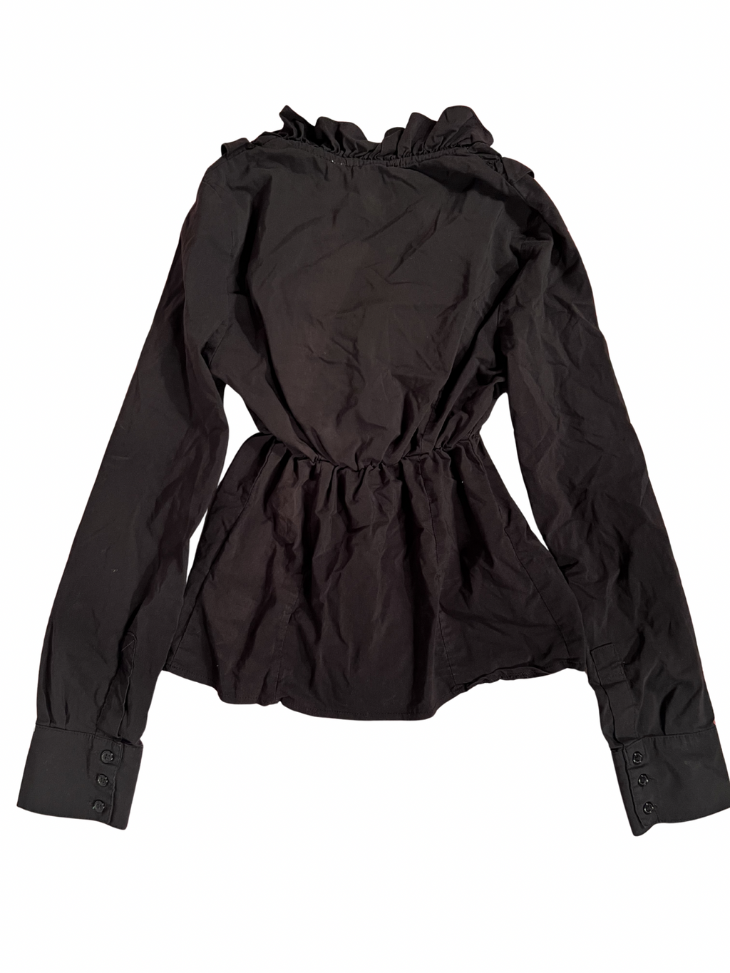 BLACK FITTED RUFFLED BLOUSE