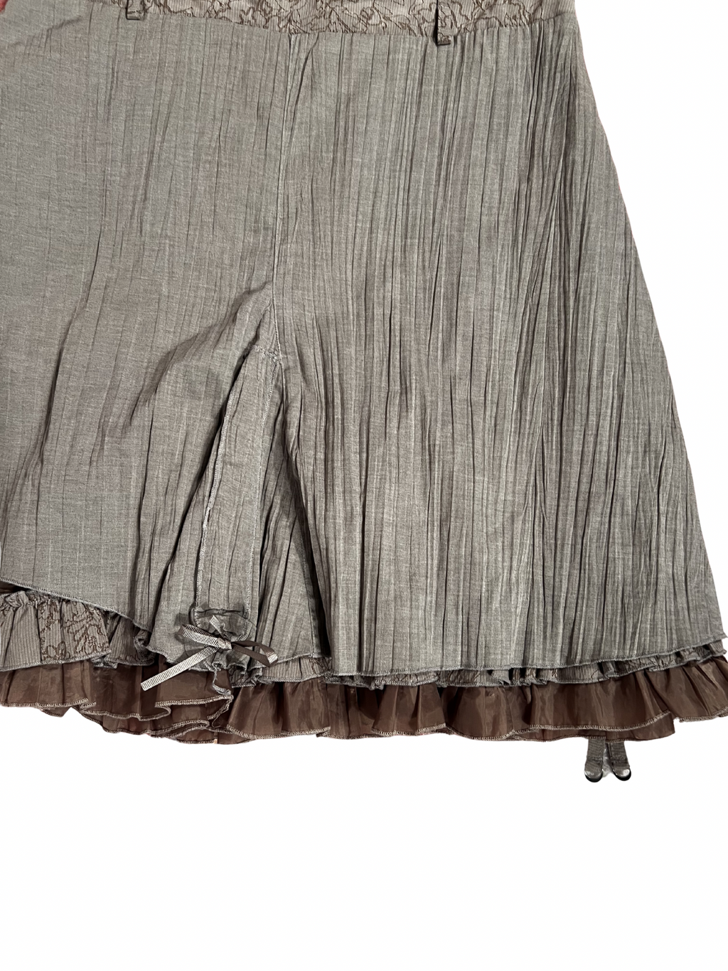 TAUPE LAYERED RUFFLE MIDI SKIRT