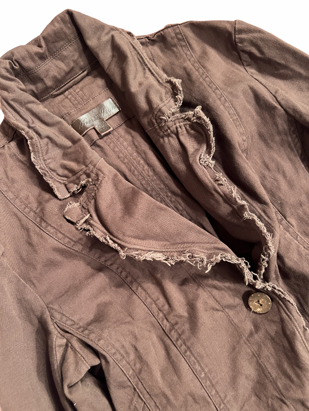 BROWN CROPPED JACKET WITH FRAYED EDGES