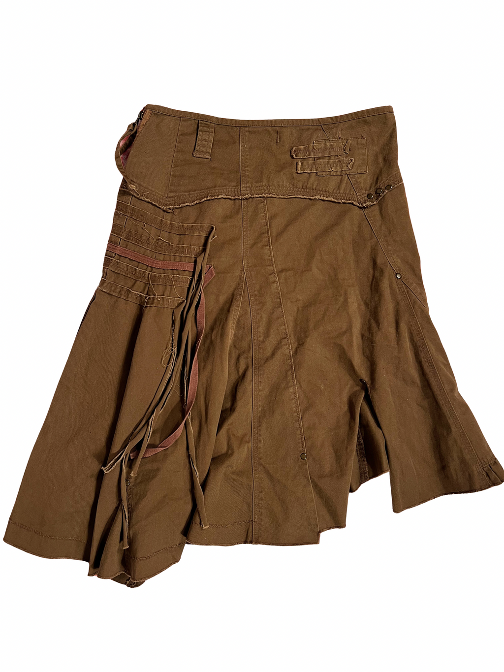 BROWN ASYMMETRICAL CARGO MIDI SKIRT