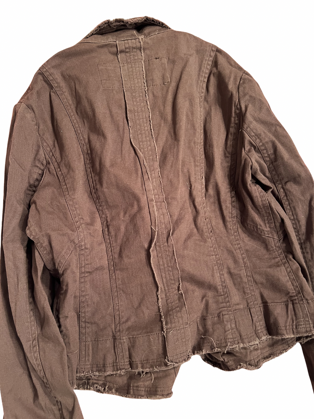 BROWN CROPPED JACKET WITH FRAYED EDGES