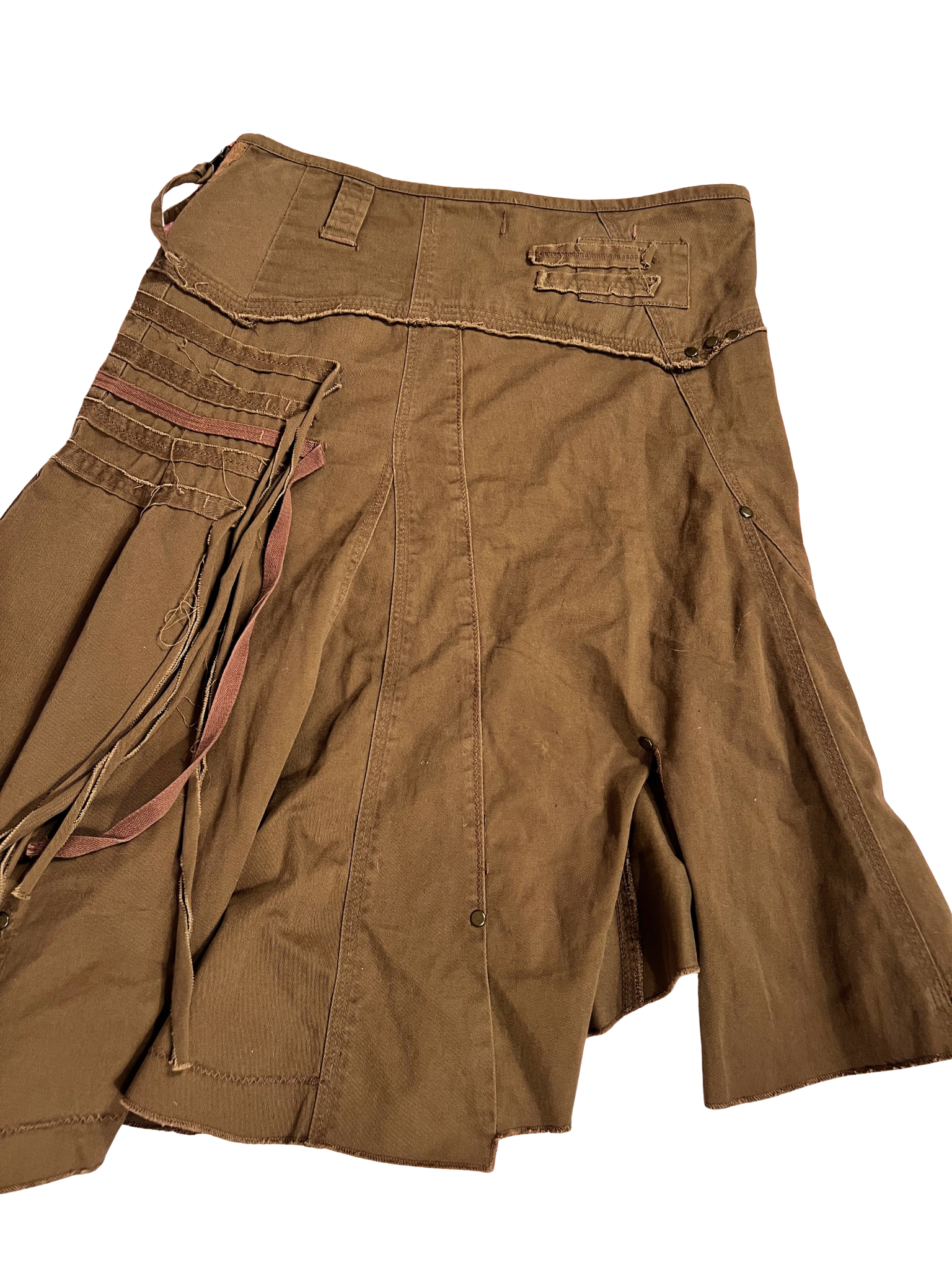 BROWN ASYMMETRICAL CARGO MIDI SKIRT