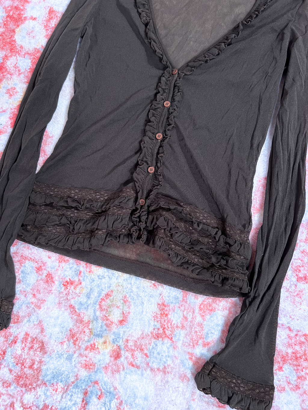 DARK BLUE SHEER RUFFLED CARDIGAN