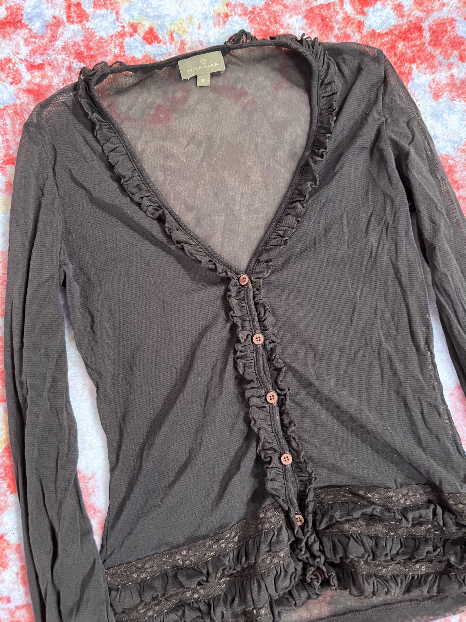 DARK BLUE SHEER RUFFLED CARDIGAN