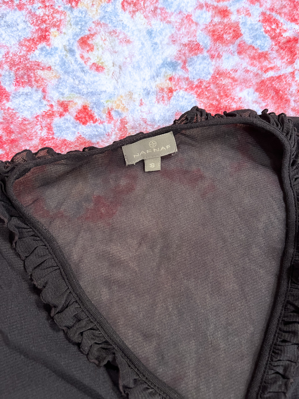 DARK BLUE SHEER RUFFLED CARDIGAN