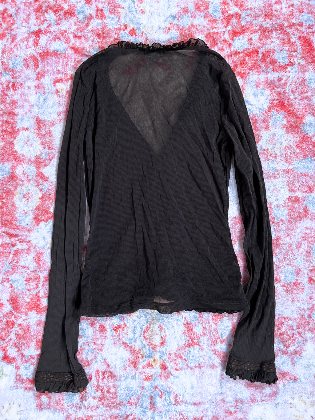DARK BLUE SHEER RUFFLED CARDIGAN