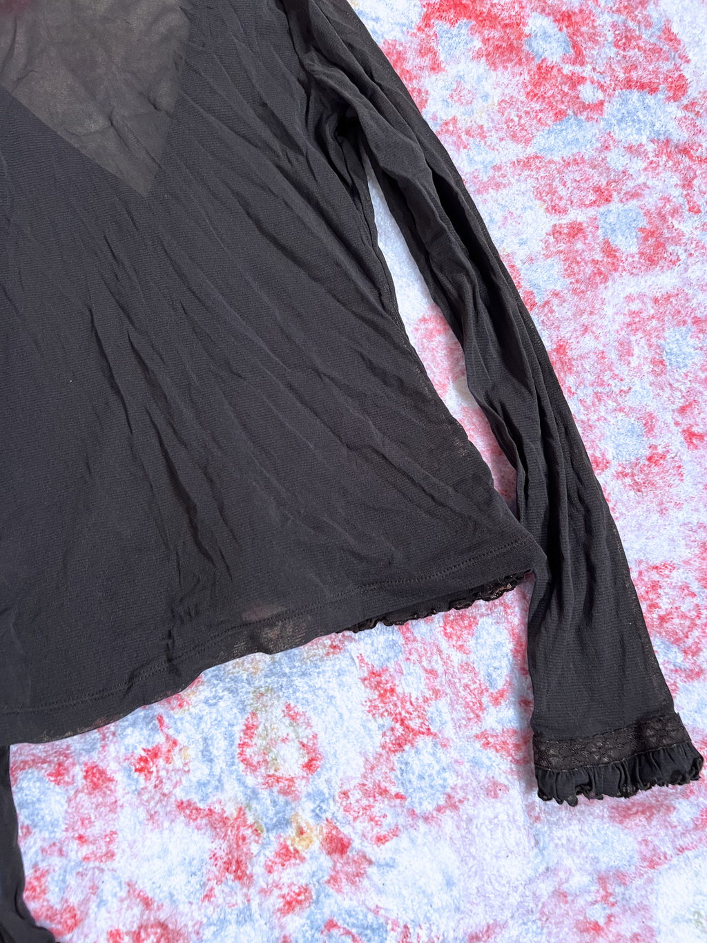 DARK BLUE SHEER RUFFLED CARDIGAN