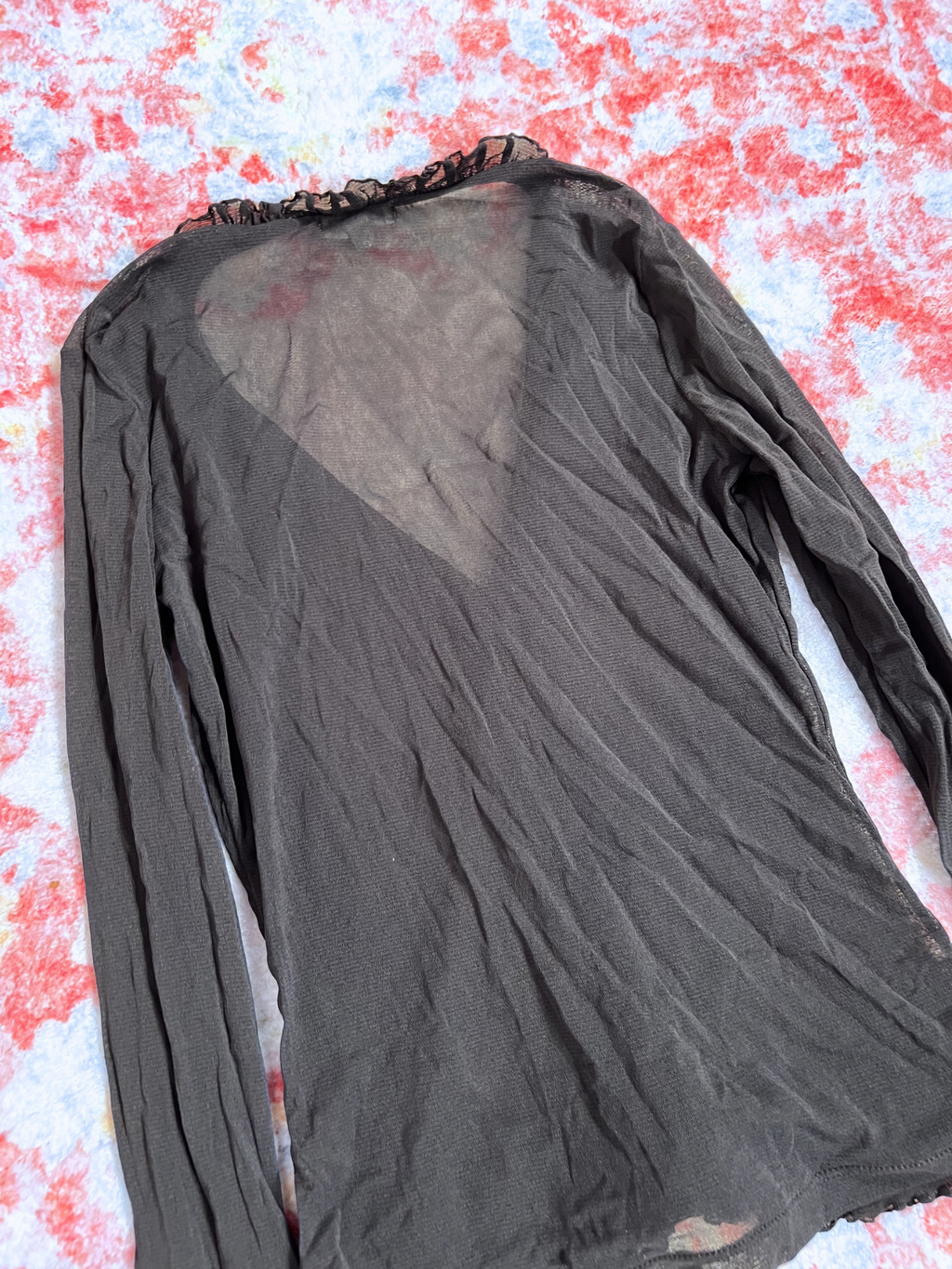 DARK BLUE SHEER RUFFLED CARDIGAN