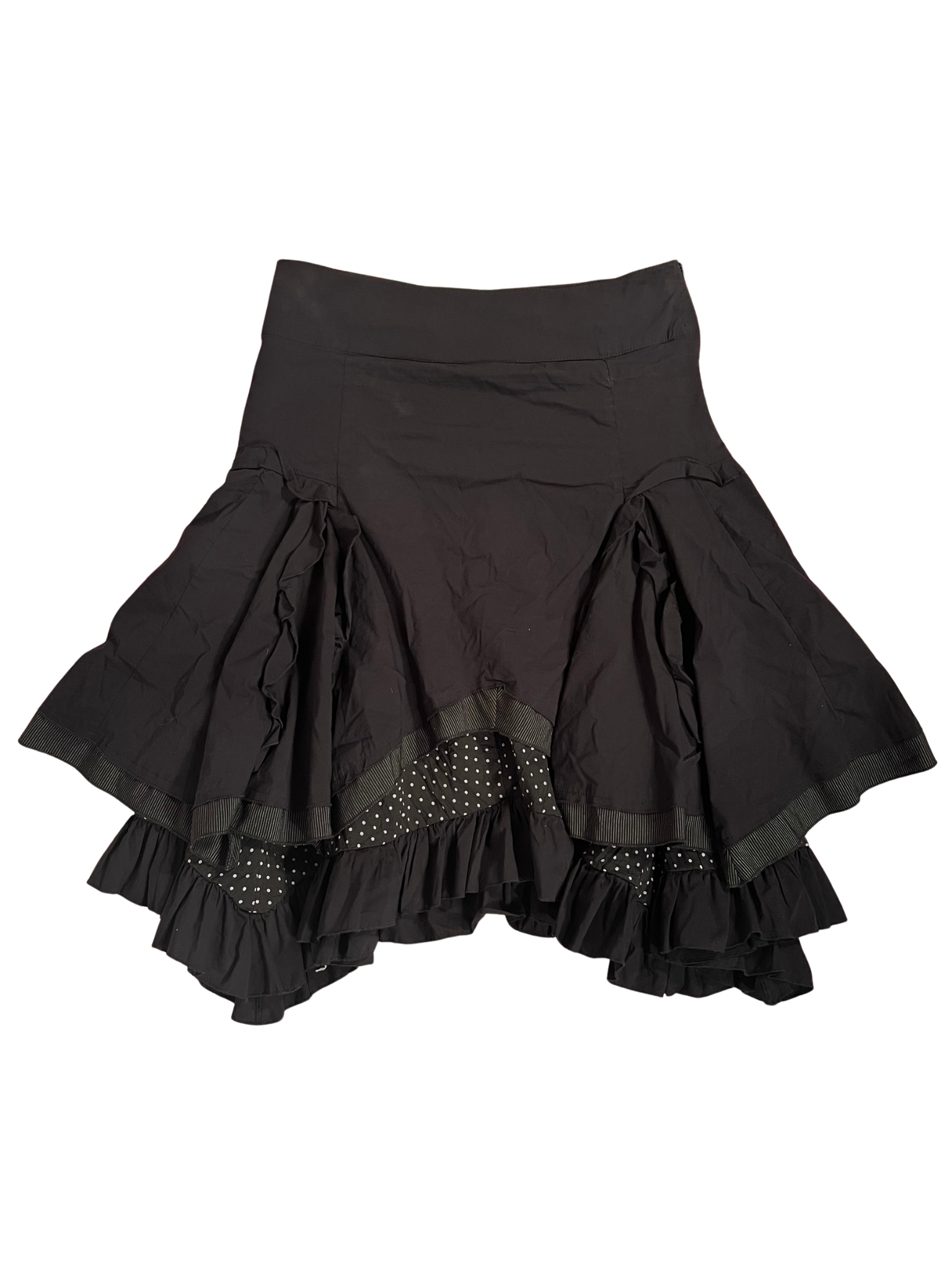 BLACK POLKA-DOT RUFFLED MIDI SKIRT
