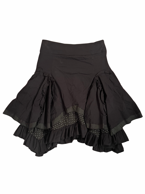 BLACK POLKA-DOT RUFFLED MIDI SKIRT