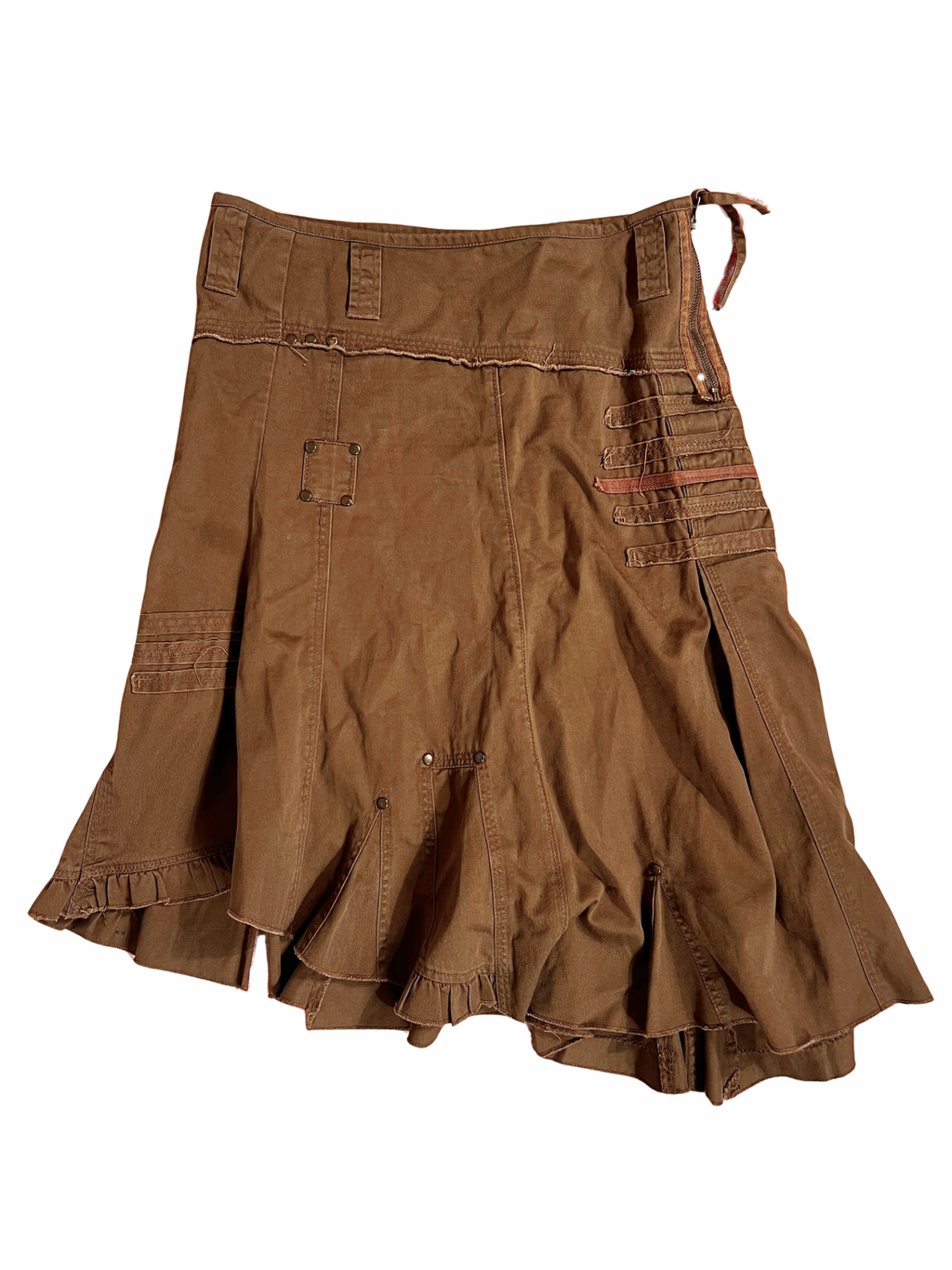 BROWN ASYMMETRICAL CARGO MIDI SKIRT