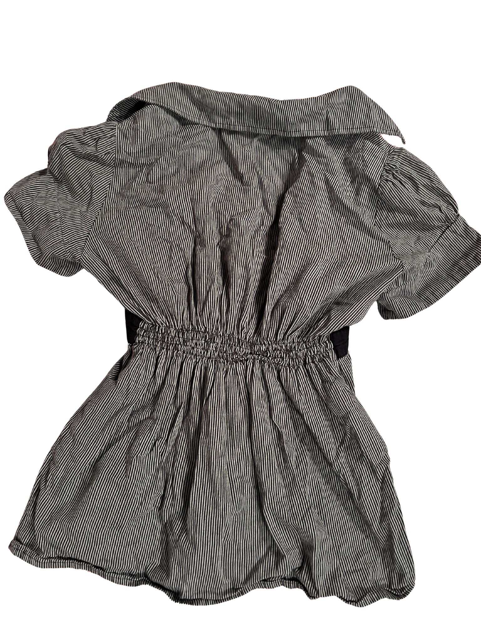 BLACK-AND-WHITE PINSTRIPE BELTED SHIRT