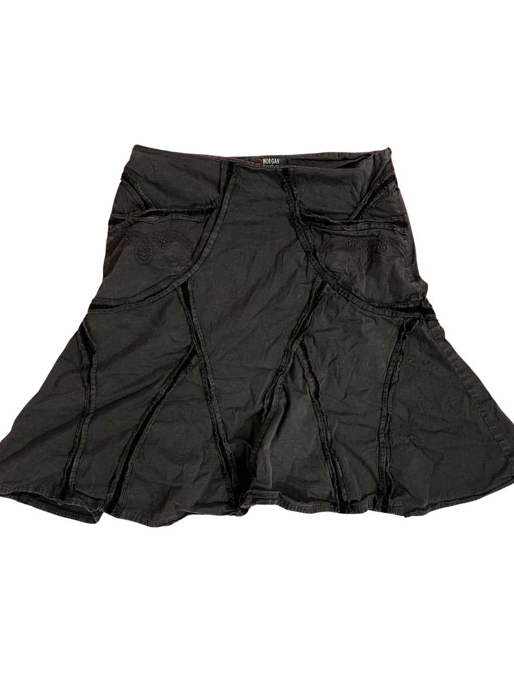 BLACK PANELLED FLARED SKIRT