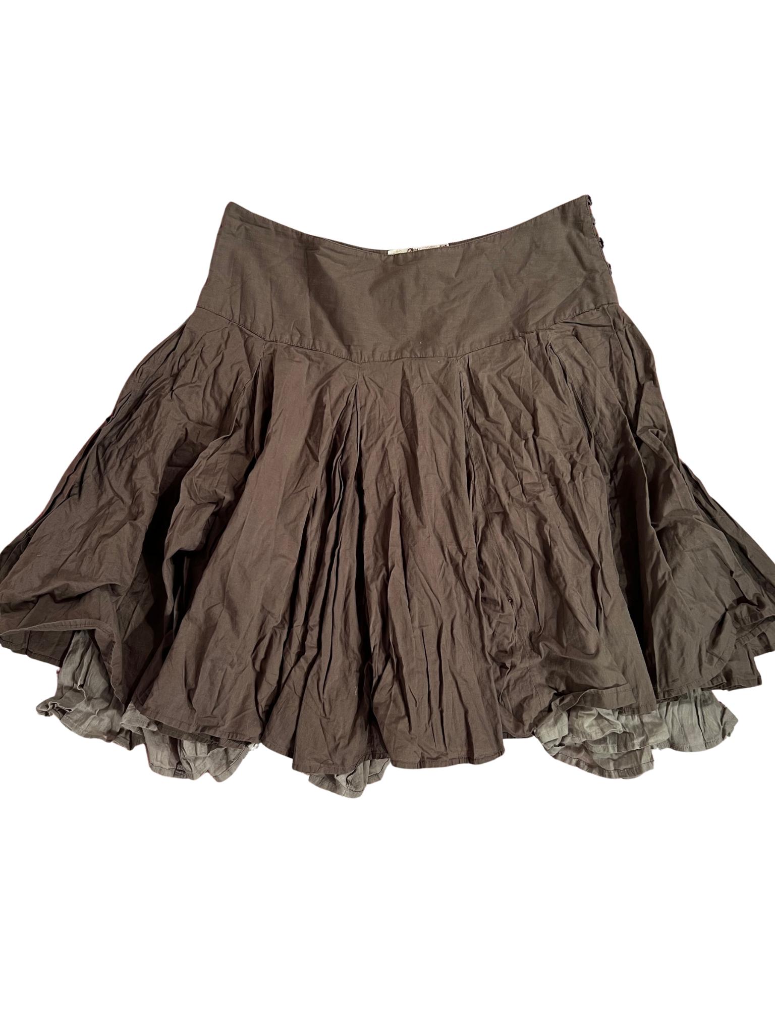 BROWN LAYERED PLEATED MIDI SKIRT
