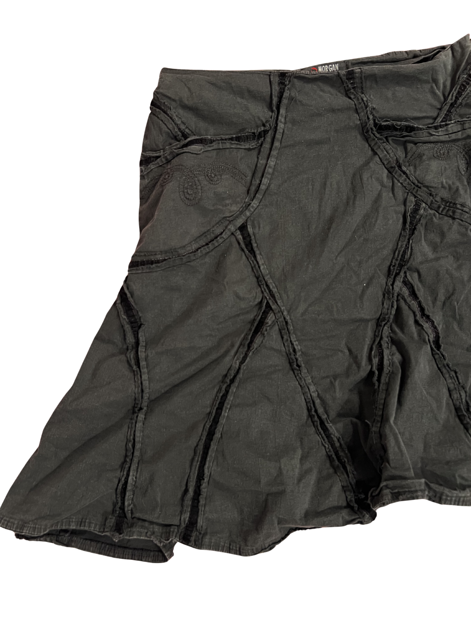 BLACK PANELLED FLARED SKIRT
