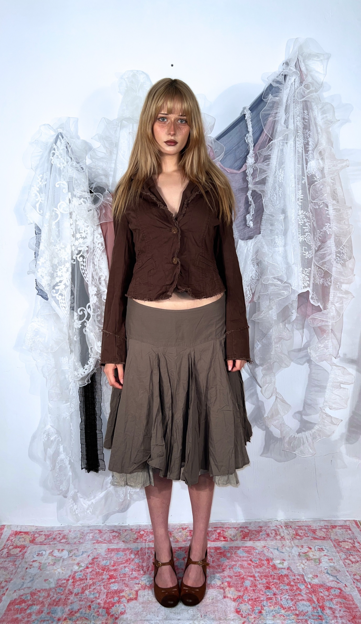 BROWN LAYERED PLEATED MIDI SKIRT