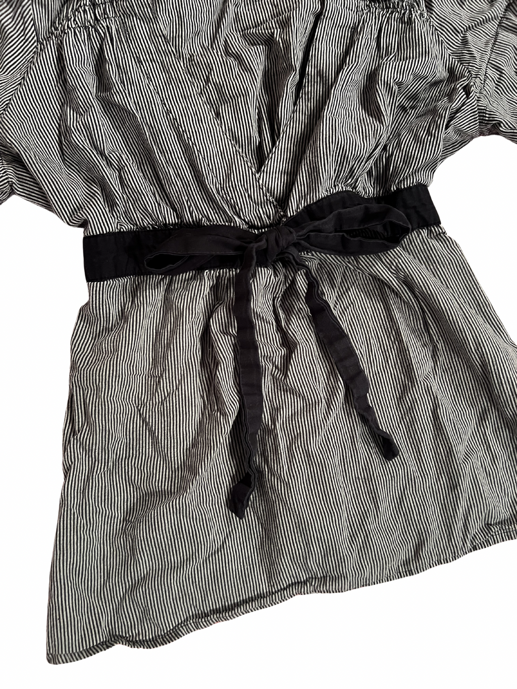 BLACK-AND-WHITE PINSTRIPE BELTED SHIRT