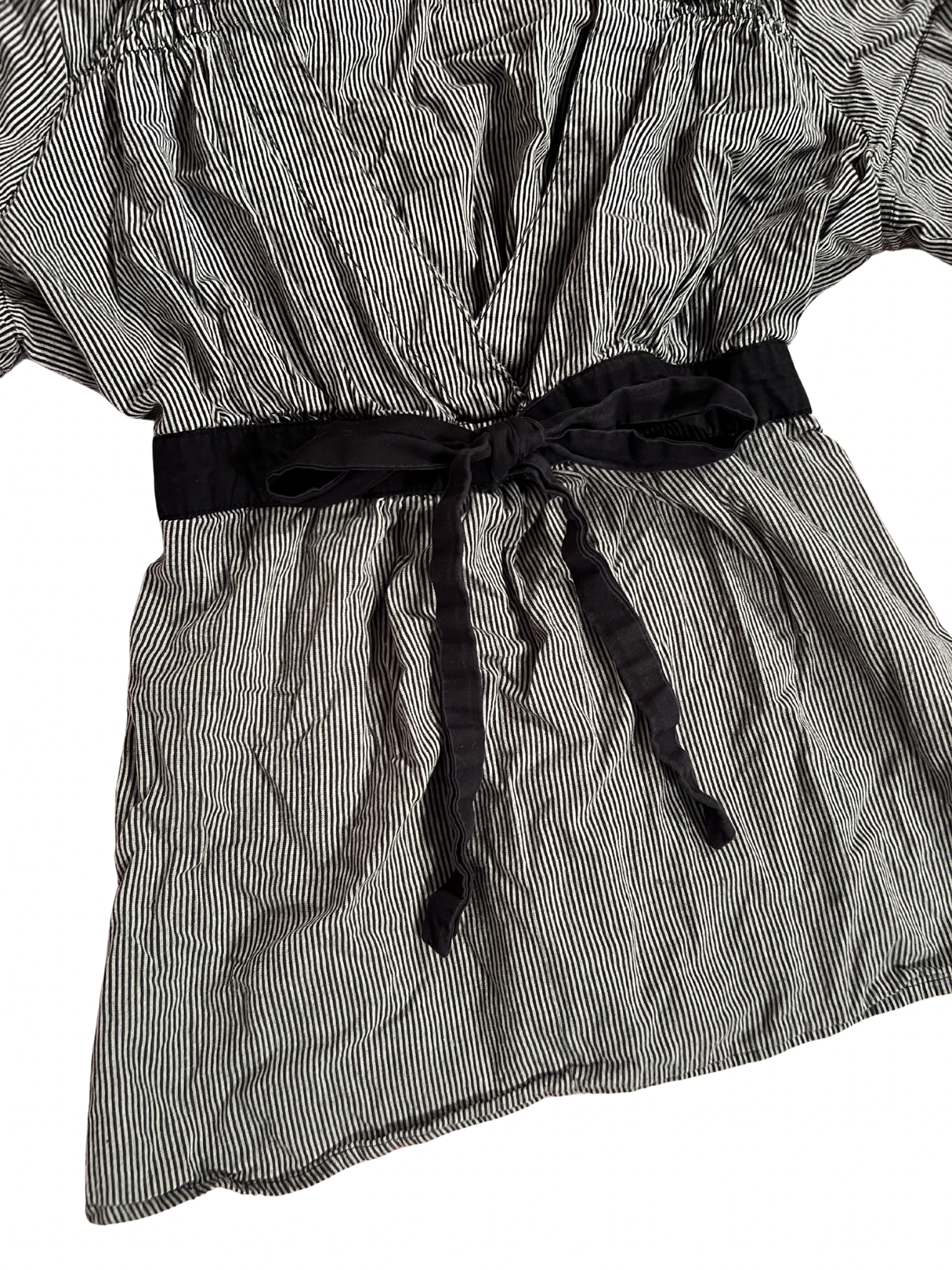 BLACK-AND-WHITE PINSTRIPE BELTED SHIRT