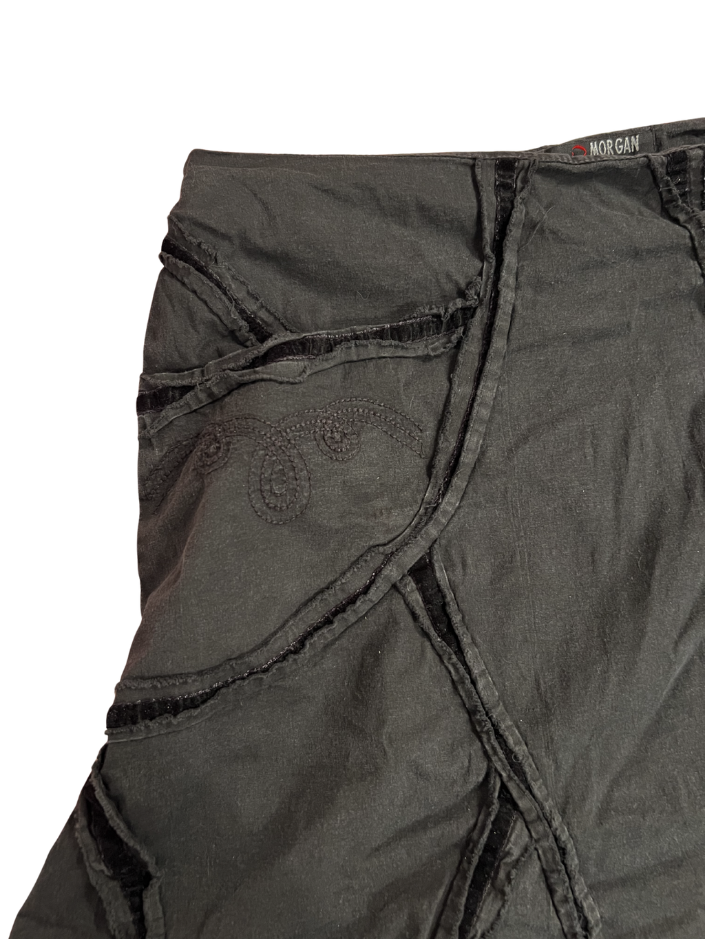 BLACK PANELLED FLARED SKIRT