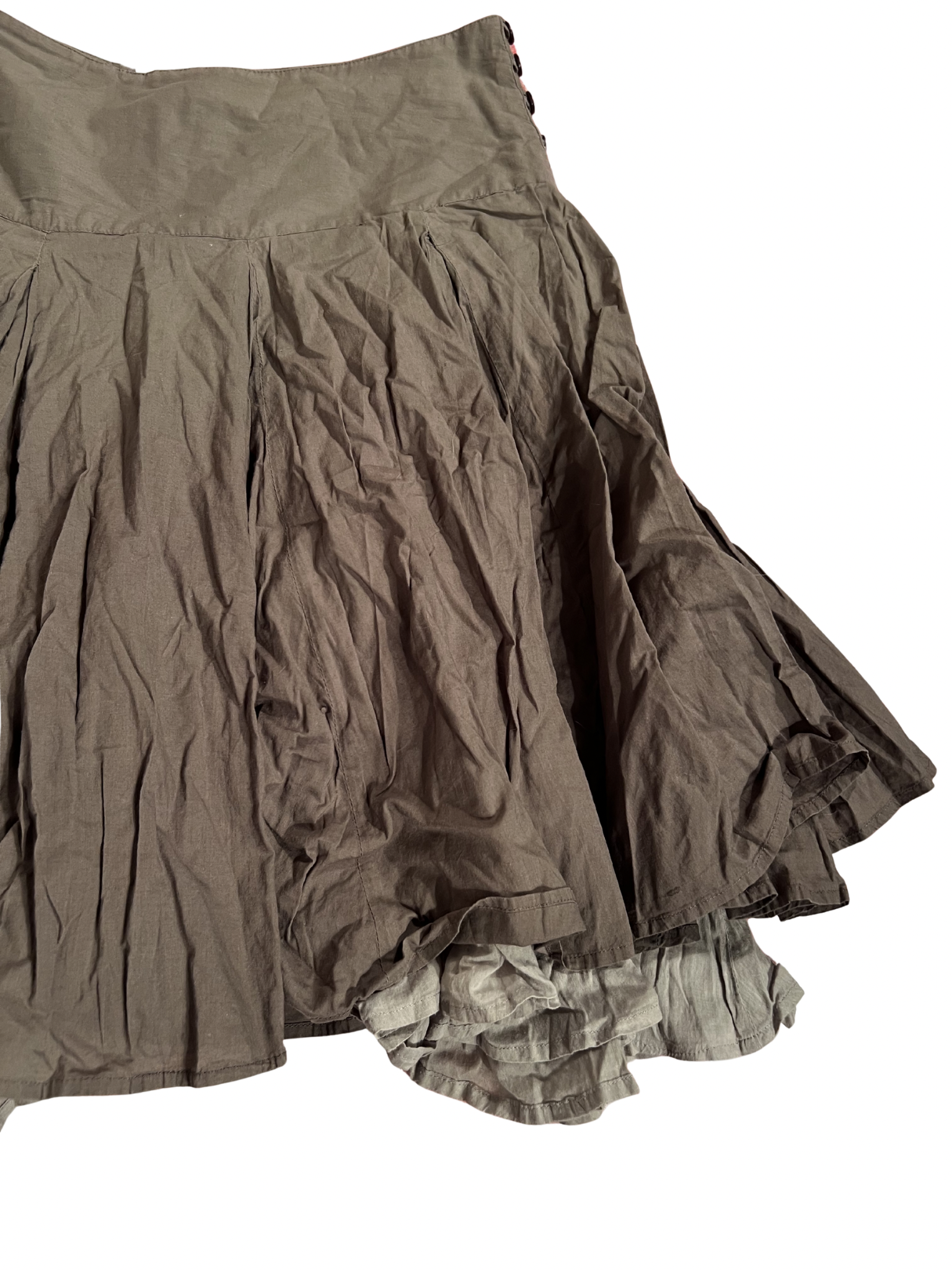 BROWN LAYERED PLEATED MIDI SKIRT