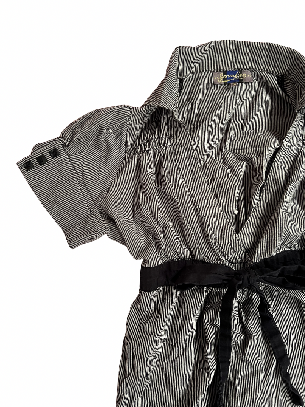 BLACK-AND-WHITE PINSTRIPE BELTED SHIRT