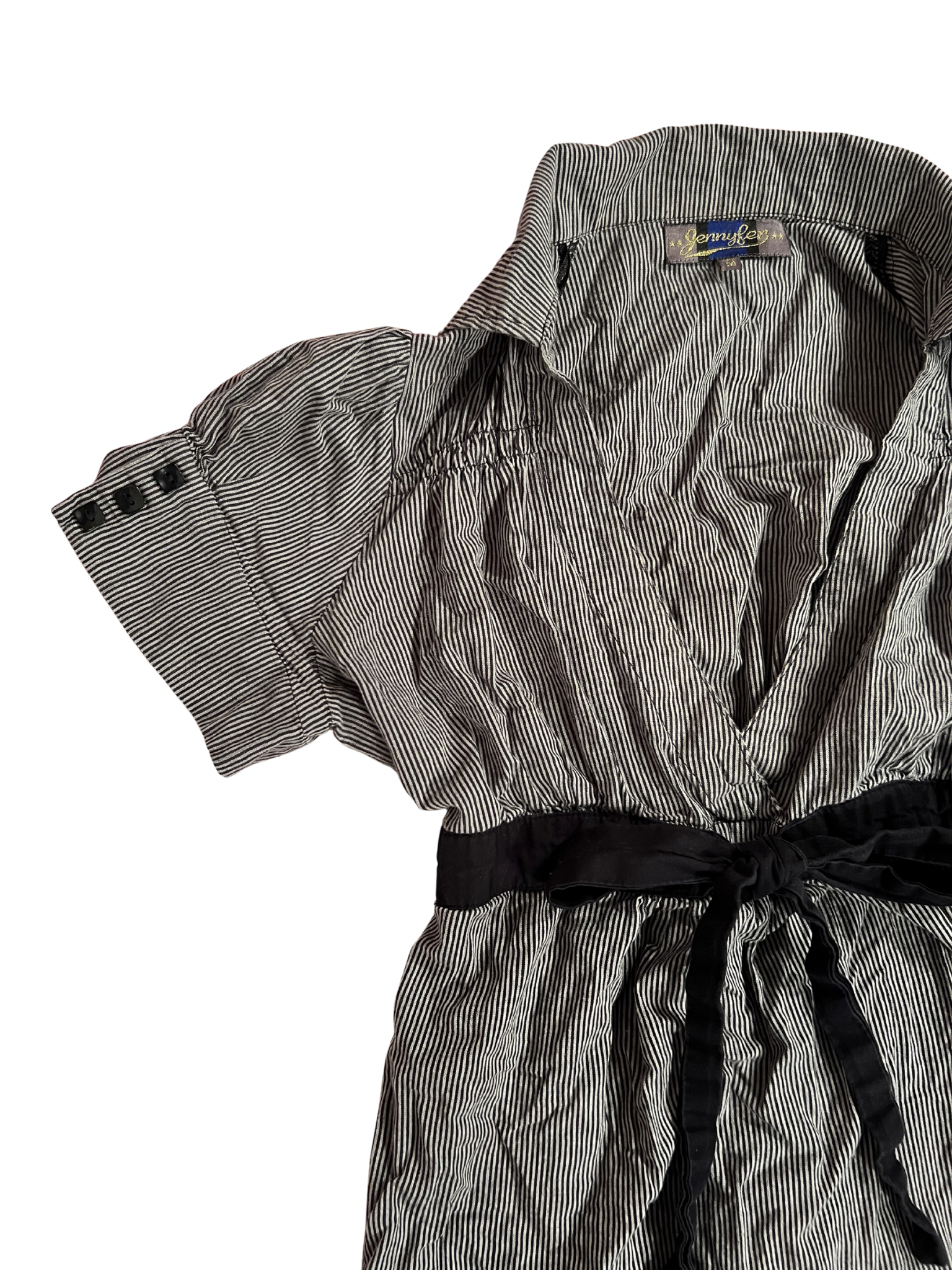 BLACK-AND-WHITE PINSTRIPE BELTED SHIRT